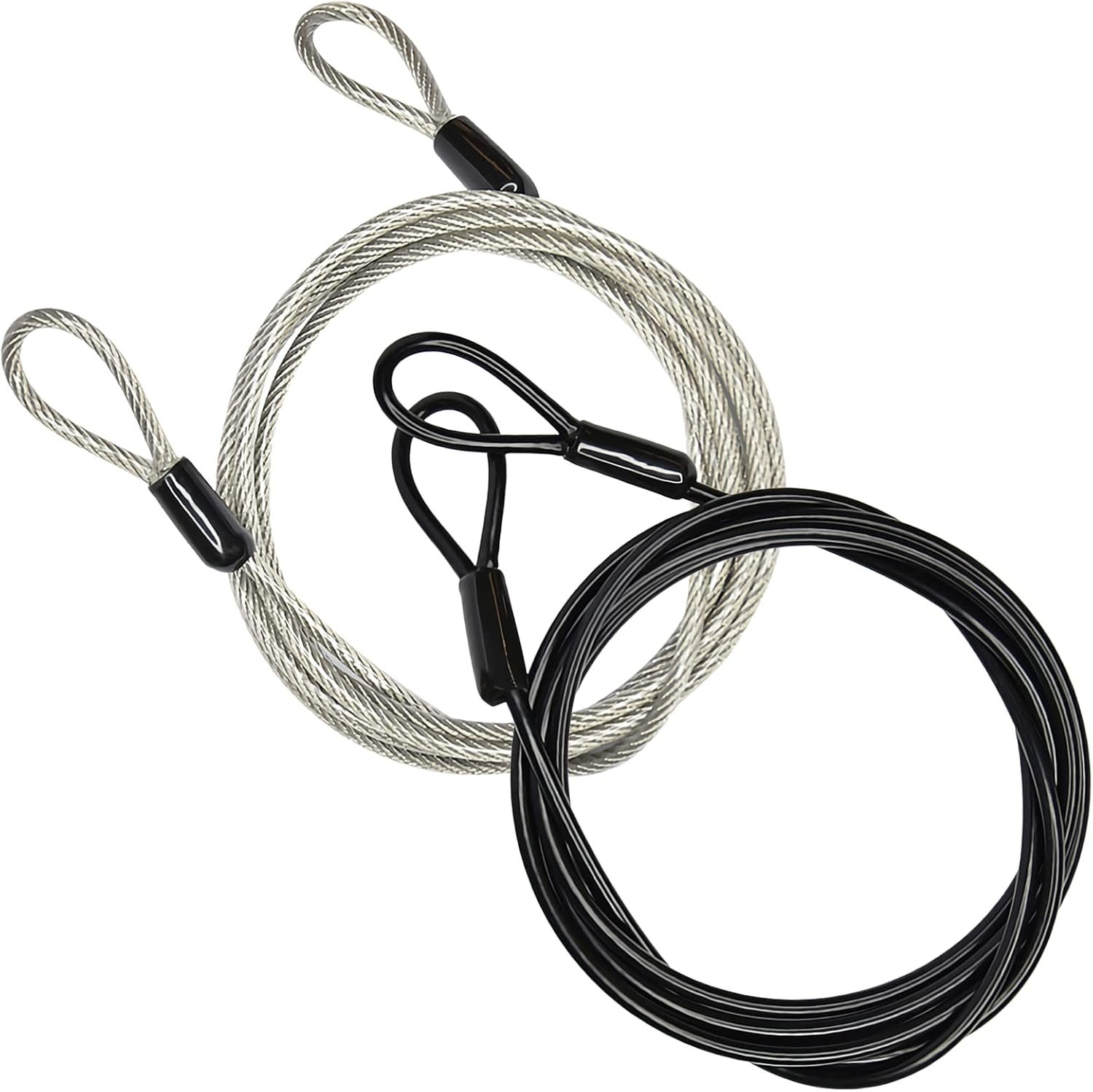 GOMRQING 3mm 200CM/6.6ft Long Outdoor Travel Security Cable Lock,Braided Steel Coated Safety Cable Luggage Lock,Safety Cable Wire Rope Chain Lock Double Loop Lightweight (2 Pack)