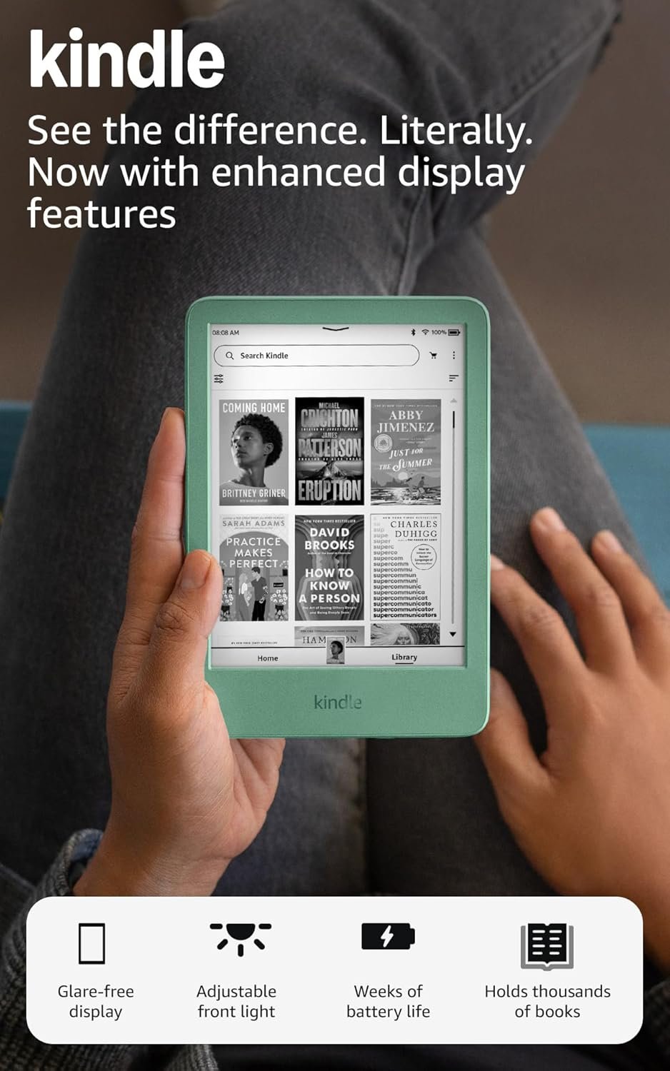 Like-New Amazon Kindle 16 GB (newest model) – Lightest and most compact Kindle, now with faster page turns, and higher contrast ratio, for an enhanced reading experience – Matcha