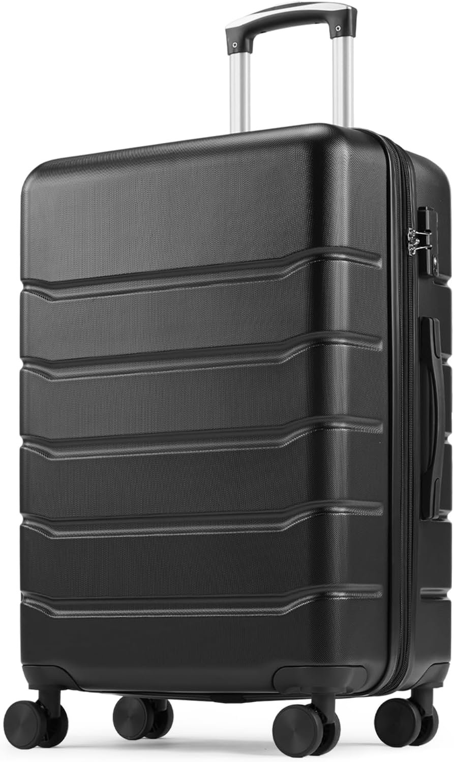 Sweetcrispy 28 Inch Checked Luggage, ABS Lightweight Rolling Hard Shell Suitcase with Smooth Spinner Wheels, Built-in TSA Lock, Durable Travel Suitcase for Business and Vacation Trip, Black