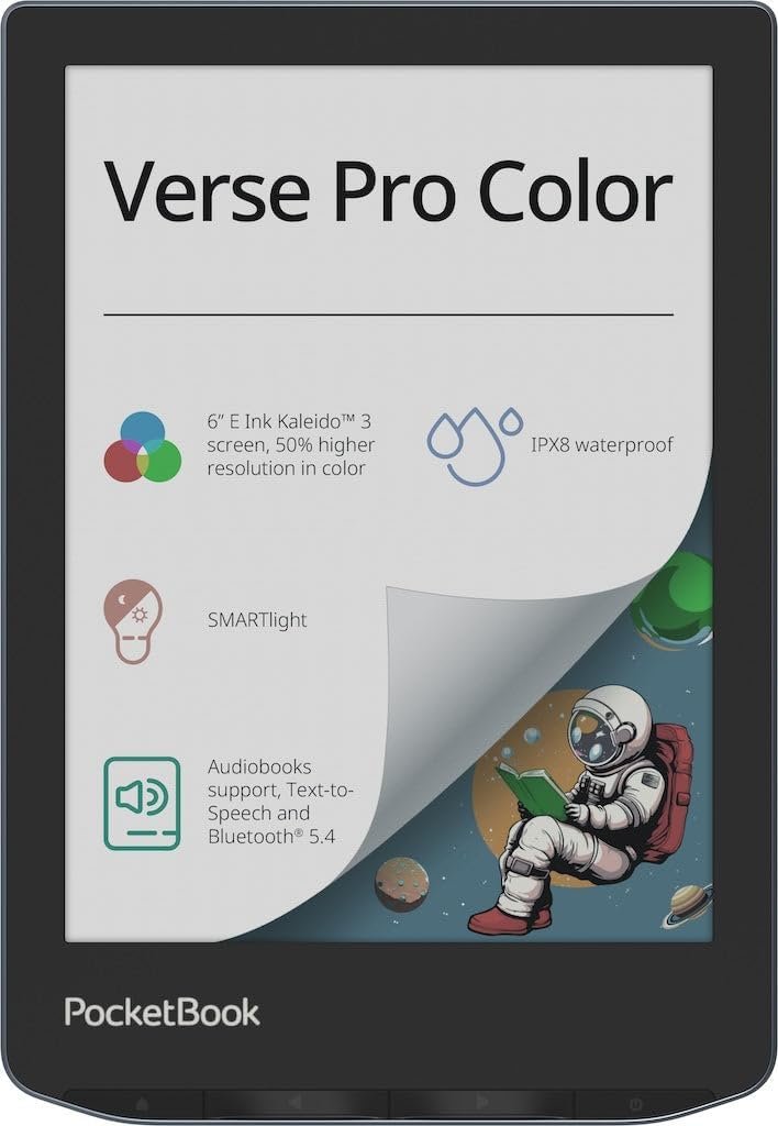 PocketBook Verse Pro Color | Super Thin and Compact 6″ e-Reader | Color Screen E Ink Kaleido™ 3 – Eye-Safe and Glare-Free | Text-to-Speech & Bluetooth | Audiobooks | SMARTlight | IPX8 Waterproof