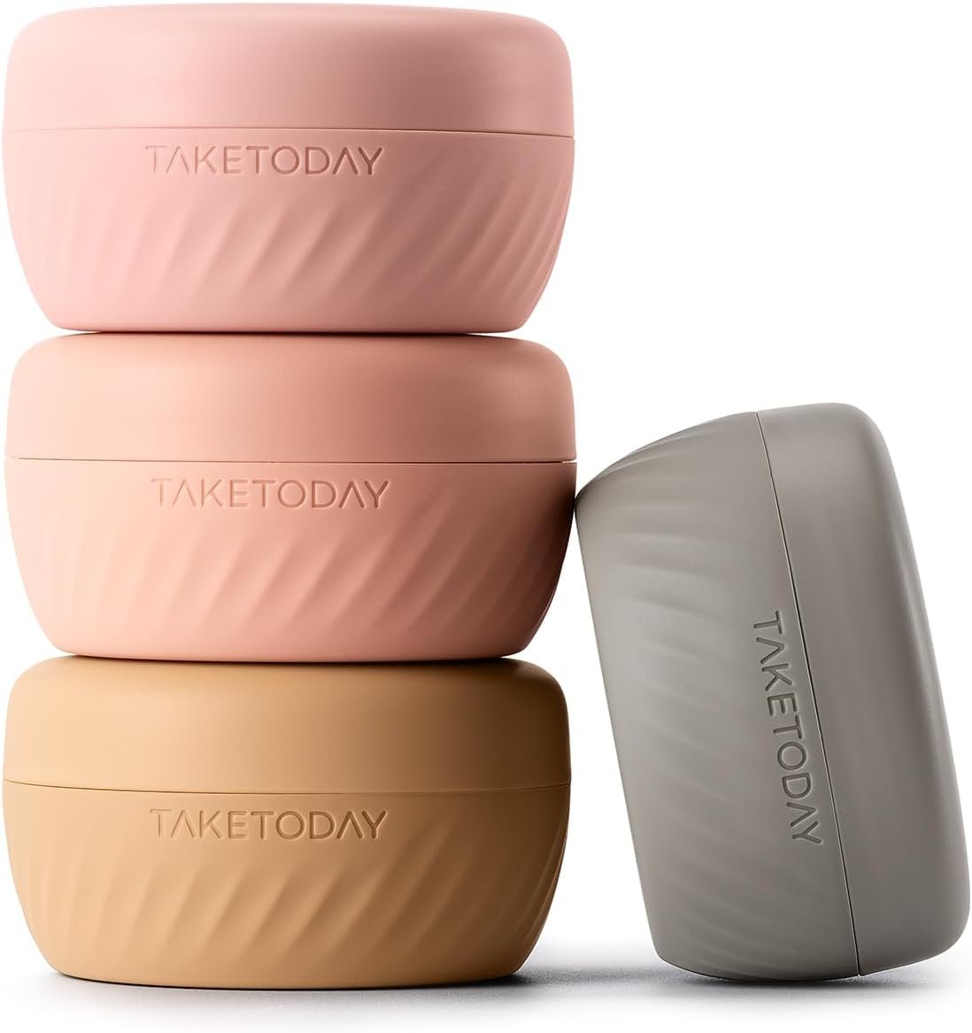 TakeToday Travel Containers for Toiletries, Leak-Proof, TSA Approved, Refillable Silicone Cylindrical Cream Jars with Lid for Cosmetic Toiletry, 2oz, 4 Pack, Apricot