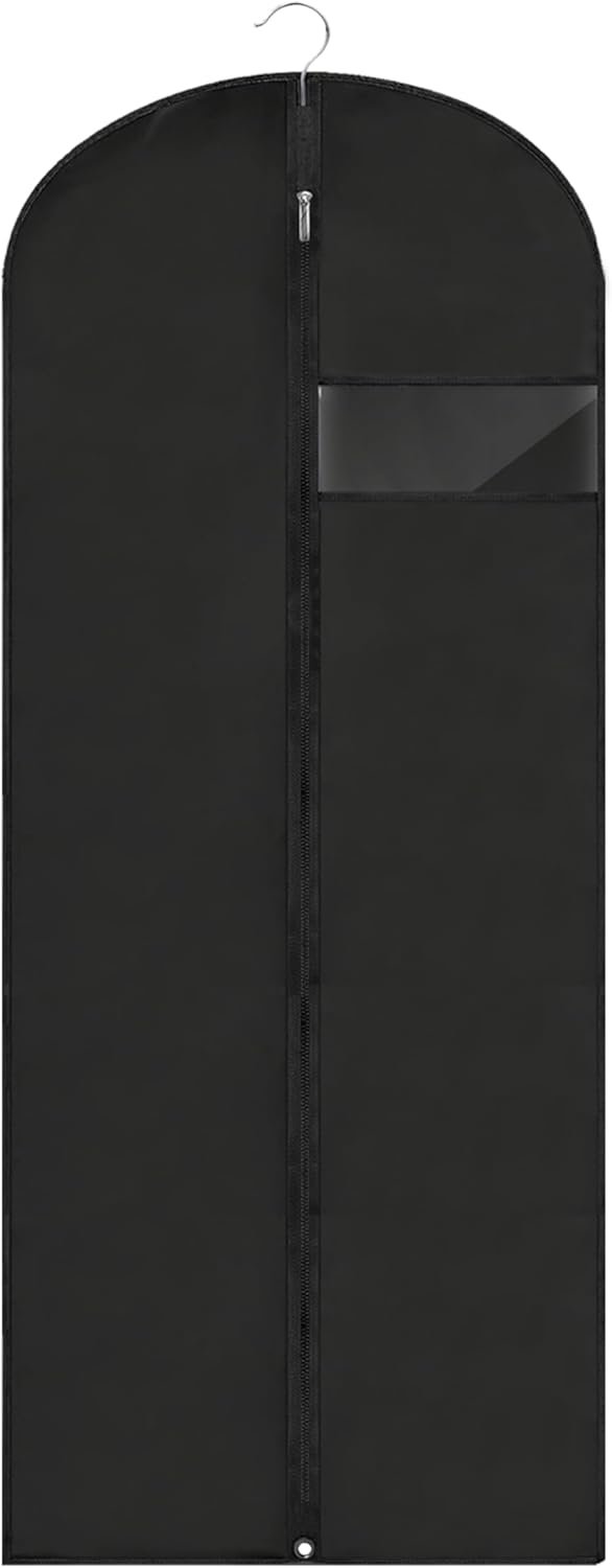 Dress Bags for Gowns Long, 60” Garment Bags for Hanging Clothes, Suit Bag Cover for Storage and Travel (Black)