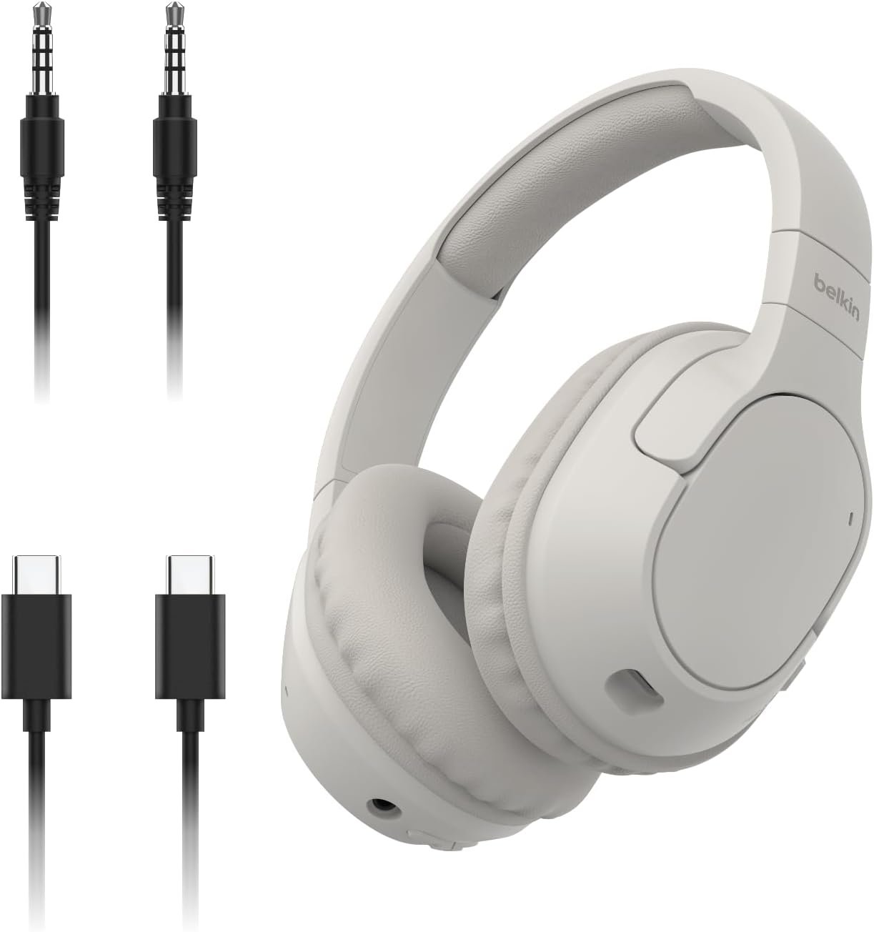 Belkin SoundForm Surround Bluetooth Over-Ear Headphones – Environmental Noise Cancelling Headphones – Wireless w/ 60H Playtime & Soft Ear Cups for iPhone, Galaxy, iPad, Travel, Home, or Office – Sand
