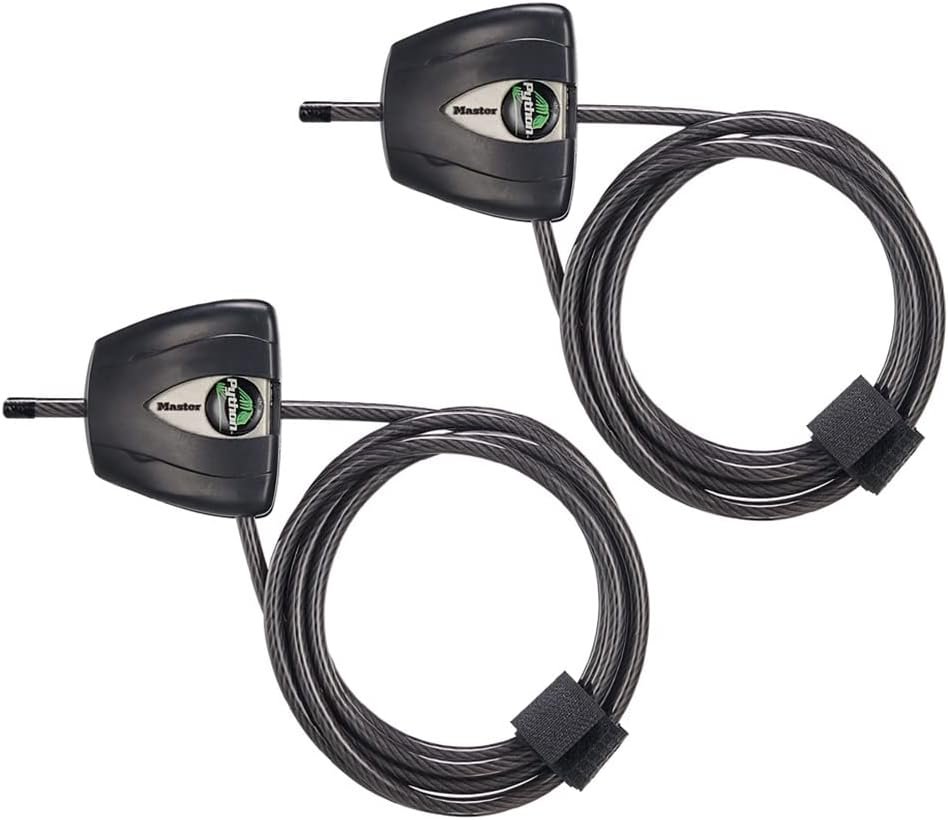 Master Lock Black Python Steel Cable Lock with Keys, Heavy Duty Anti-Theft Trail Camera and Kayak Locking Cable, 2 Pack, 8417T