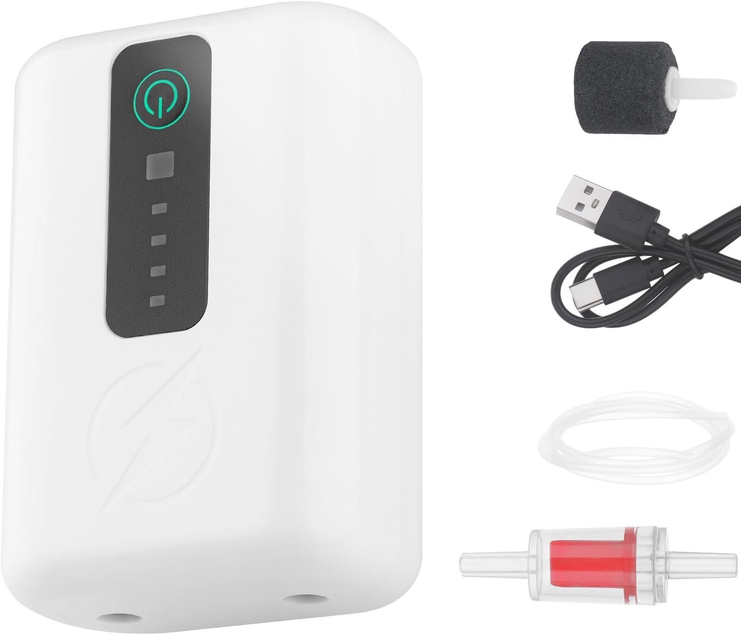Battery Powered Aquarium Air Pump – 2W 48GPH USB Rechargeable & Ultra Quiet Portable Aerator for Fish Tanks, Live Bait Buckets, Outdoor Fishing, Power Outages & Emergency (5–50 Gal)