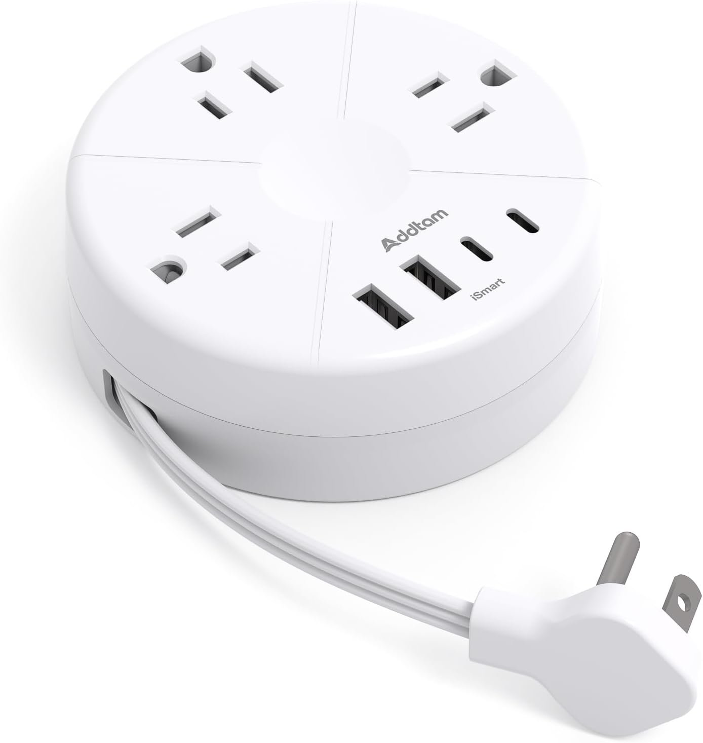 Addtam Travel Esstentials – Cruise Approved Power Strip with 5ft Retractable Cord, Ultra Thin Flat Plug, 3 Outlets 4 USB (2 USB C), Non Surge Protector for Travel/Cruise/Home/Dorm/Office, ETL Listed
