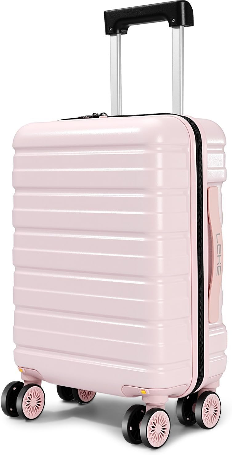 Lekesrping Underseat Carry On Luggage for Women, 16 Inch Stylish Lightweight Under Seat Carry on Suitcase with Multi-Compartment Layers & 360° Wheels for Airline TAS approved, Light Pink