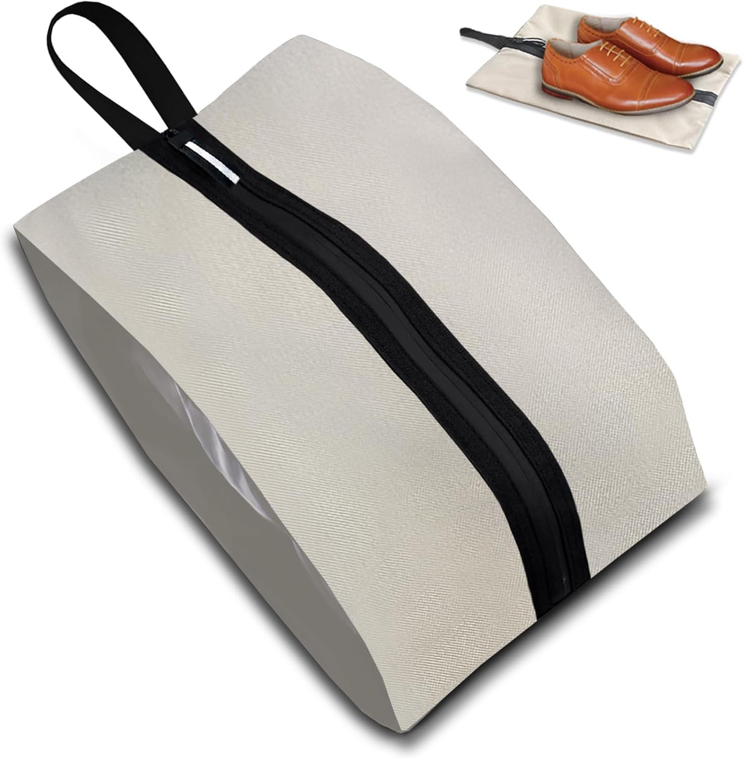 Shoe Bag for Travel, Waterproof Extra Large Shoe Storage Organizer with Handle, Multi-Functional Odor-Resistant Shoe Pouch for Gym, Soccer, Golf, Tennis Soccer Cleats Bag 16.5 x 9.8 Inches (Off white)