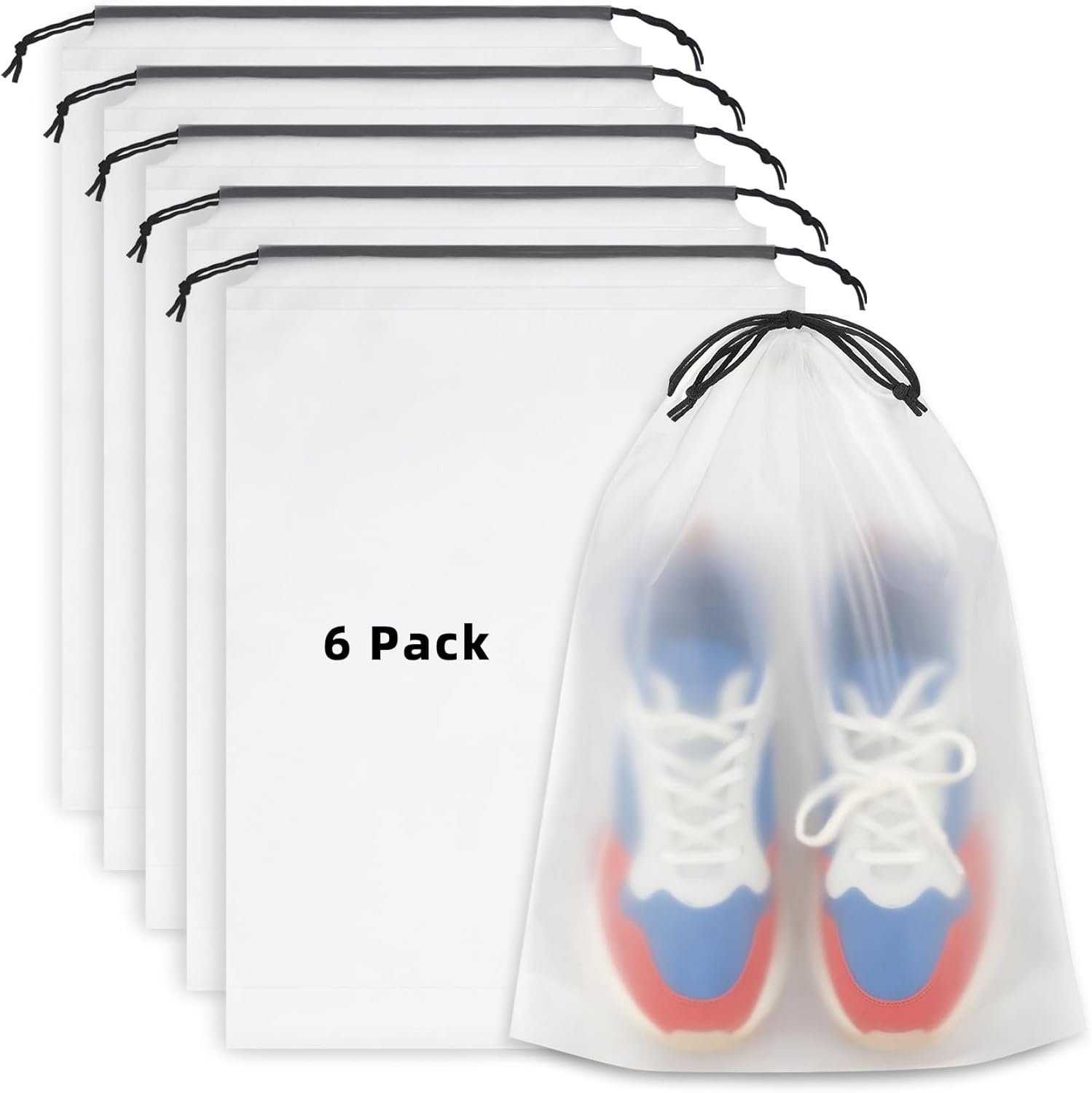 6 PCS Clear Shoe Bags for Travel, 11.8″ x 15.7″ Travel Shoe Bags for Storage and Packing, Waterproof Drawstring Shoe Bag for Traveling, Travel Essentials for Women and Men