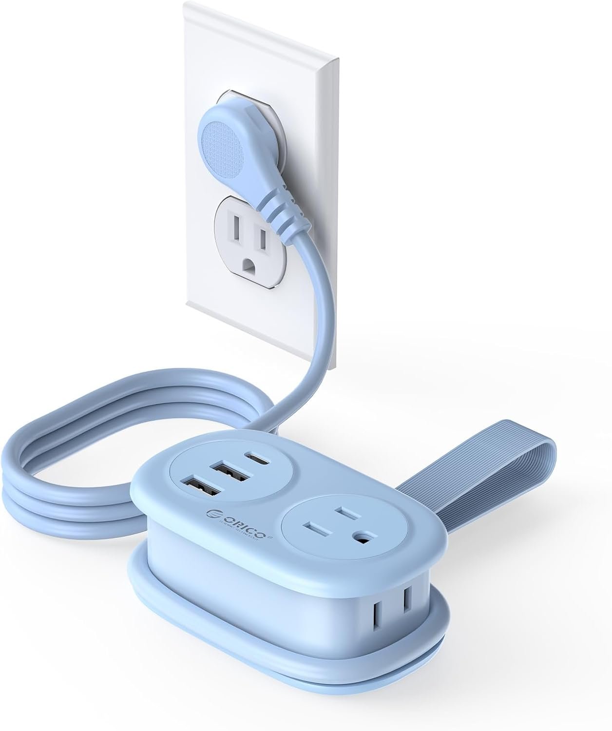 ORICO Cruise Approved Power Strip for Travel, 5 in 1 Extension Cord with 2 AC Outlets 2 USB-A and 1 USB-C Ports, 3.7 ft Flat Plug Wrapped Around Power Strip for Cruise Office, Hotel, Home- AP3