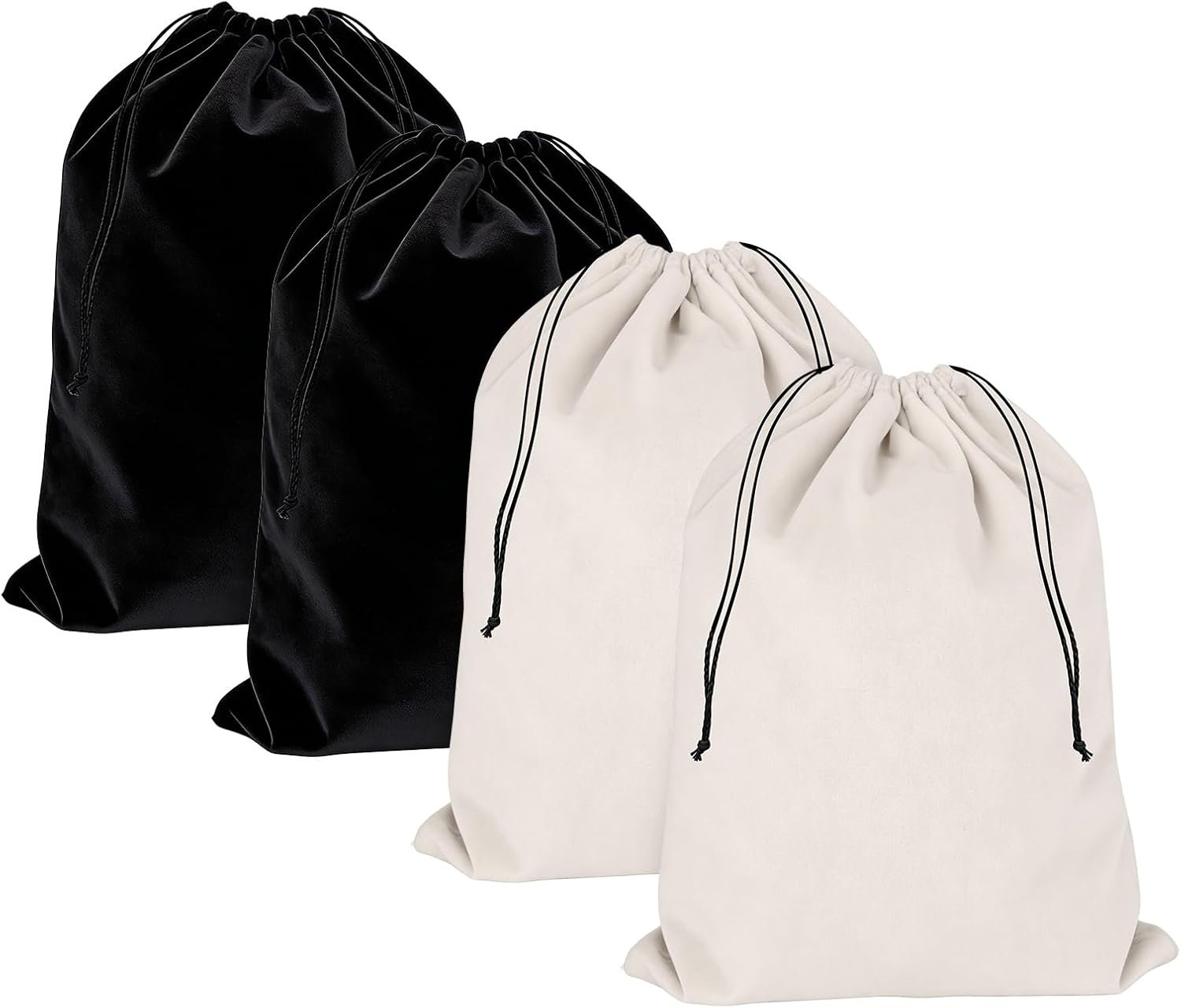 Shoe Bags for Travel, 4 Pack Travel Shoe Bag Organizer, Large Flannel Shoe Bags with Drawstring for Boots, Heels, Handbags & Packing, Washable Reusable Shoe Pouches, Black & Beige