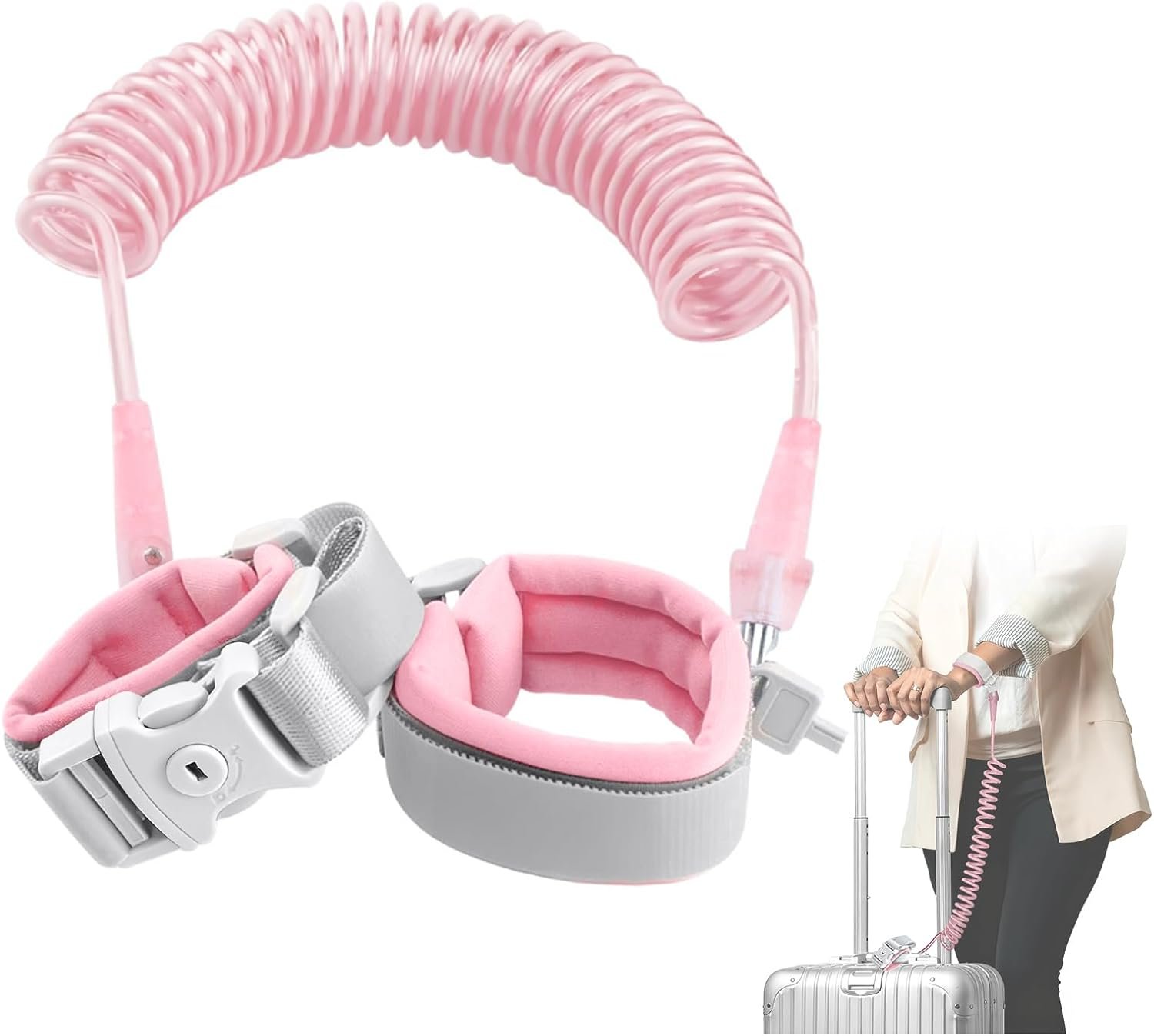 Cable Luggage Lock, Retractable Cable Lock Anti-Theft Travel Locks for Suitcase with Wrist Strap for Suitcases, Backpacks, and Carry-On Bags, Pink
