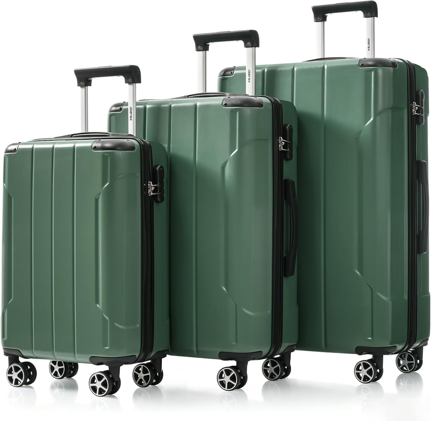 Merax Luggage Set 3 Piece, Hard Shell Suitcase Set with Spinner Wheels, Lightweight and Durable, Telescoping Handle, Carry On Luggage for Business and Vacation Travel (Green)
