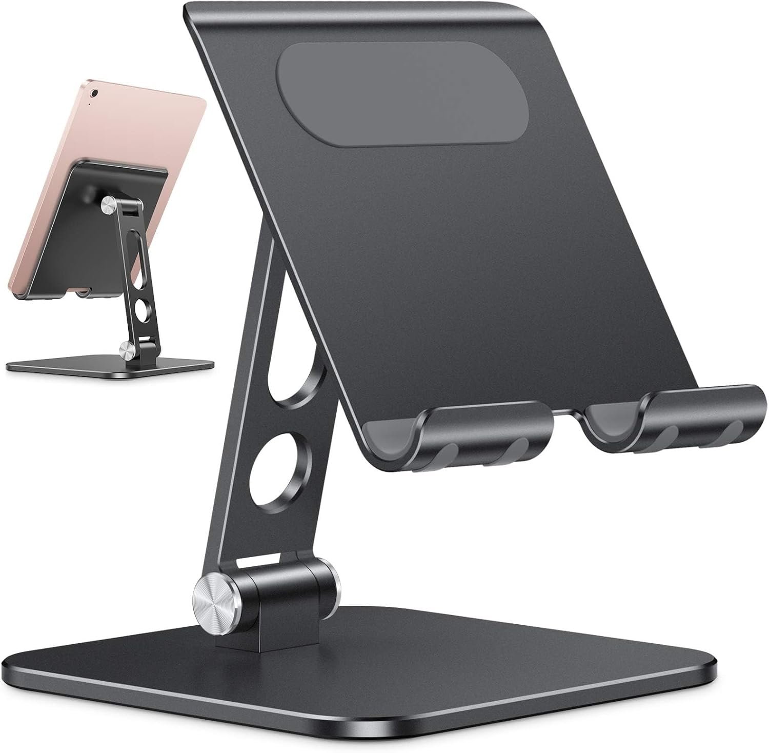 OMOTON Upgraded Adjustable Tablet Stand Holder, Heavy Duty Foldable Portable Monitor Stand, Travel Essentials for iPad Pro/Air/Mini, Surface Pro, 4.7”-15.6′, Black