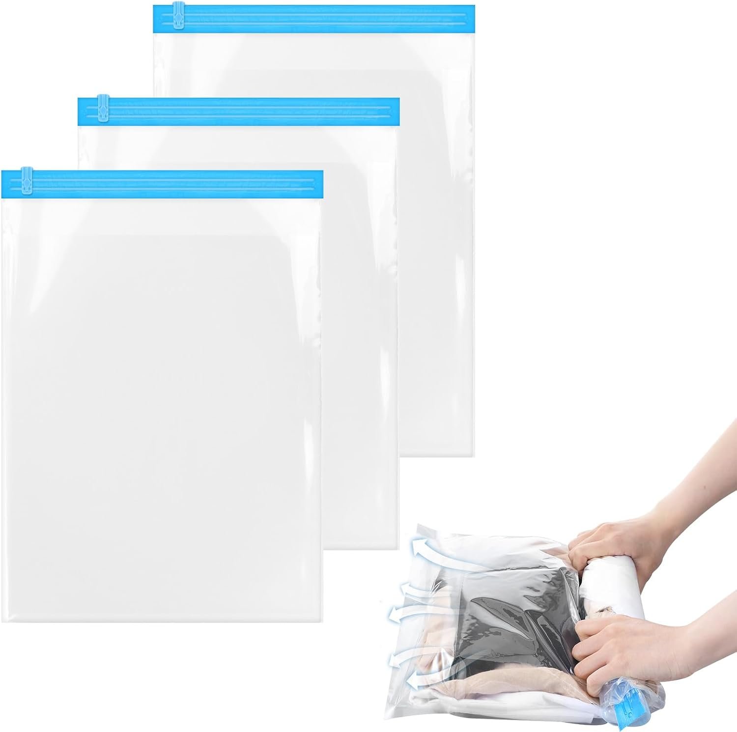 Travel Compression Bags, Roll-Up Space Saver Bags Vacuum Storage Bags 47x35cm/18.5×13.7in for Luggage Backpack Suitcase Packing Organizers(3PCS)