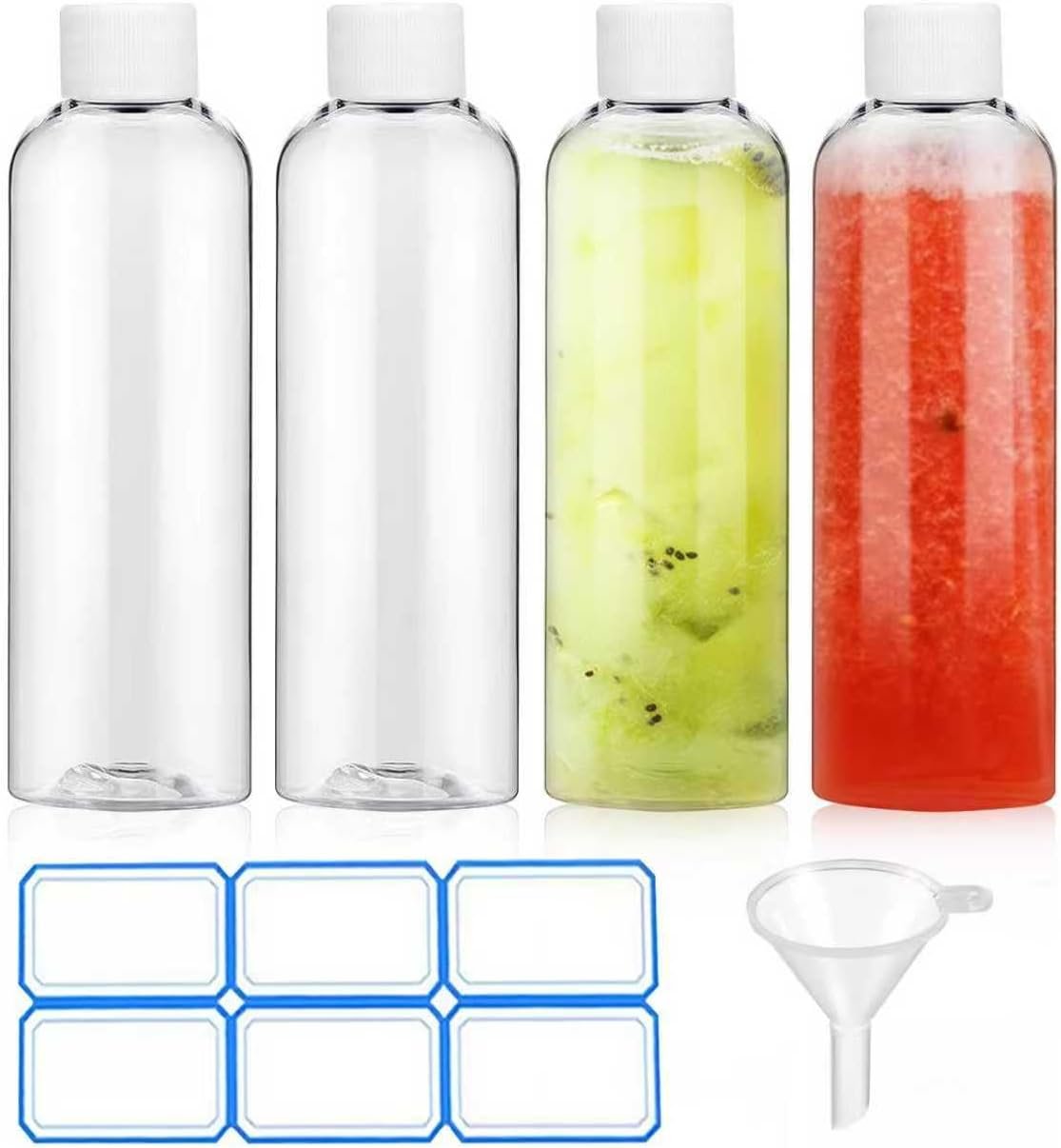 4 Pack 3.4 Oz (100ml) Clear Plastic Shot Bottles with caps – Travel Bottles for Health, Immunity, Wellness, Samples – Perfect for Ginger Juice & Personal Care on the Go