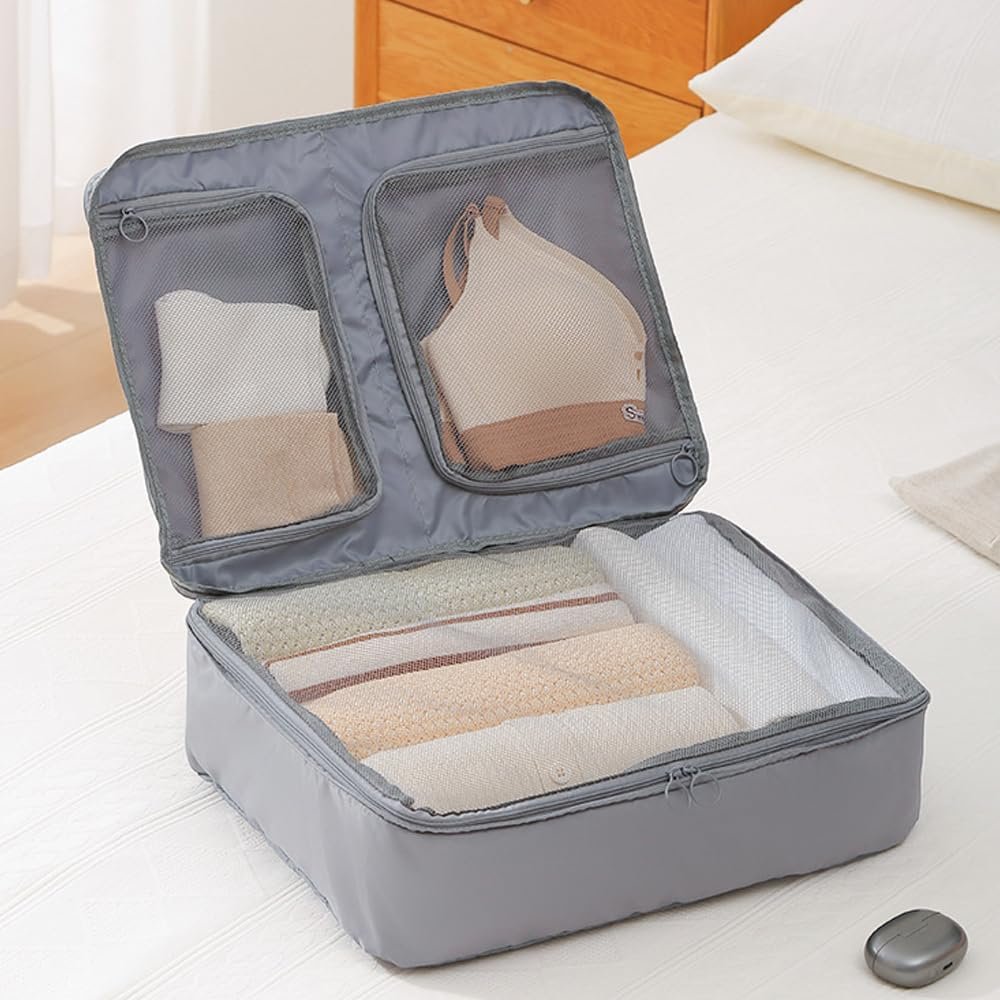 Packing Cubes for Suitcases, Lightweight Travel Luggage Packing Organizers, Compression Storage Shoe Bag, Clothing Underwear Bag, Travel Cubes Set for Man & Women (Grey)