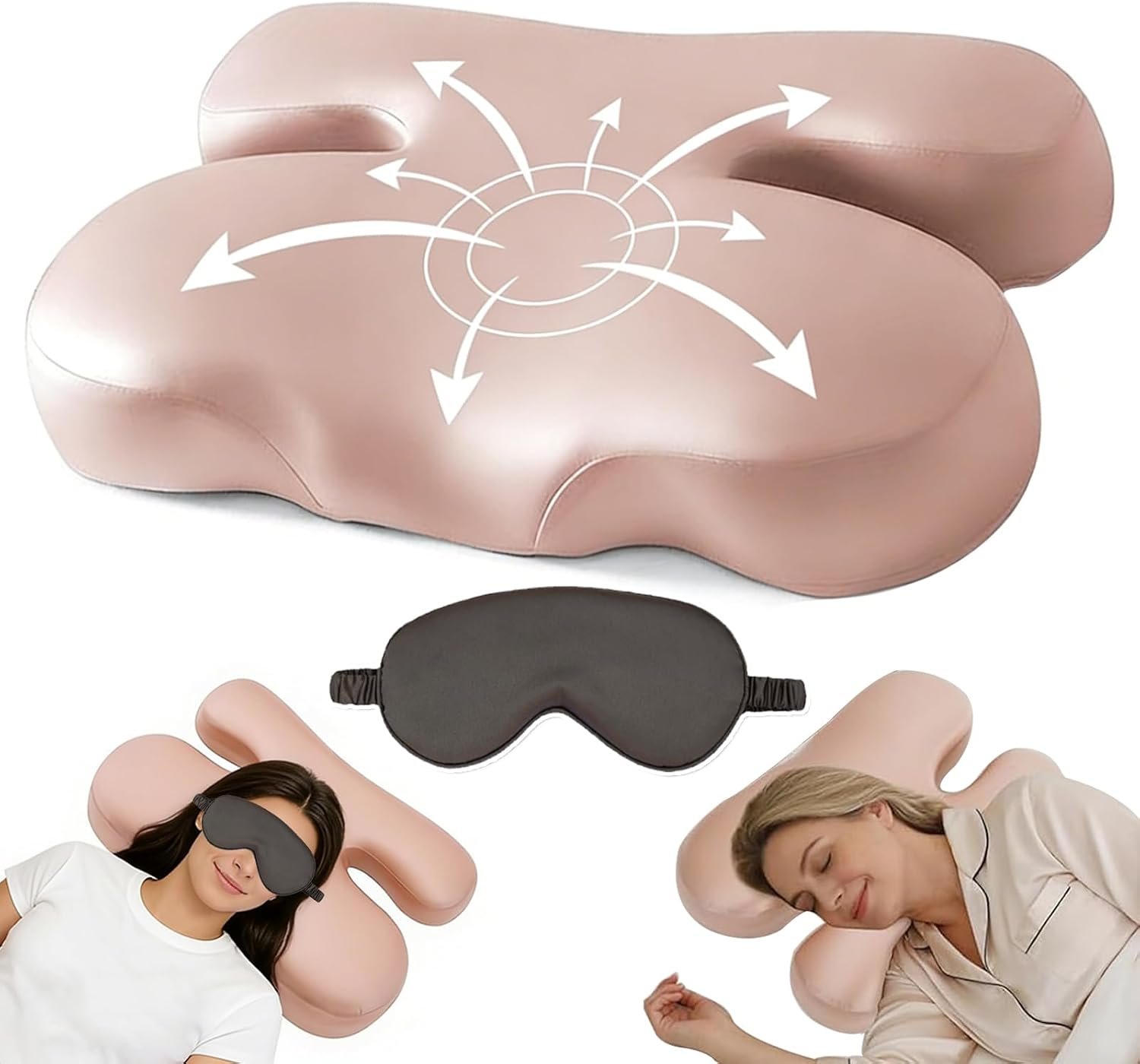 Ergonomic Side Sleeper Pillow | Anti-Wrinkle & Anti-Aging, Soft Silk Memory Foam Pillow for Neck & Face Support, Reduces Sleep Lines with Sleep Eye Mask (Pink)