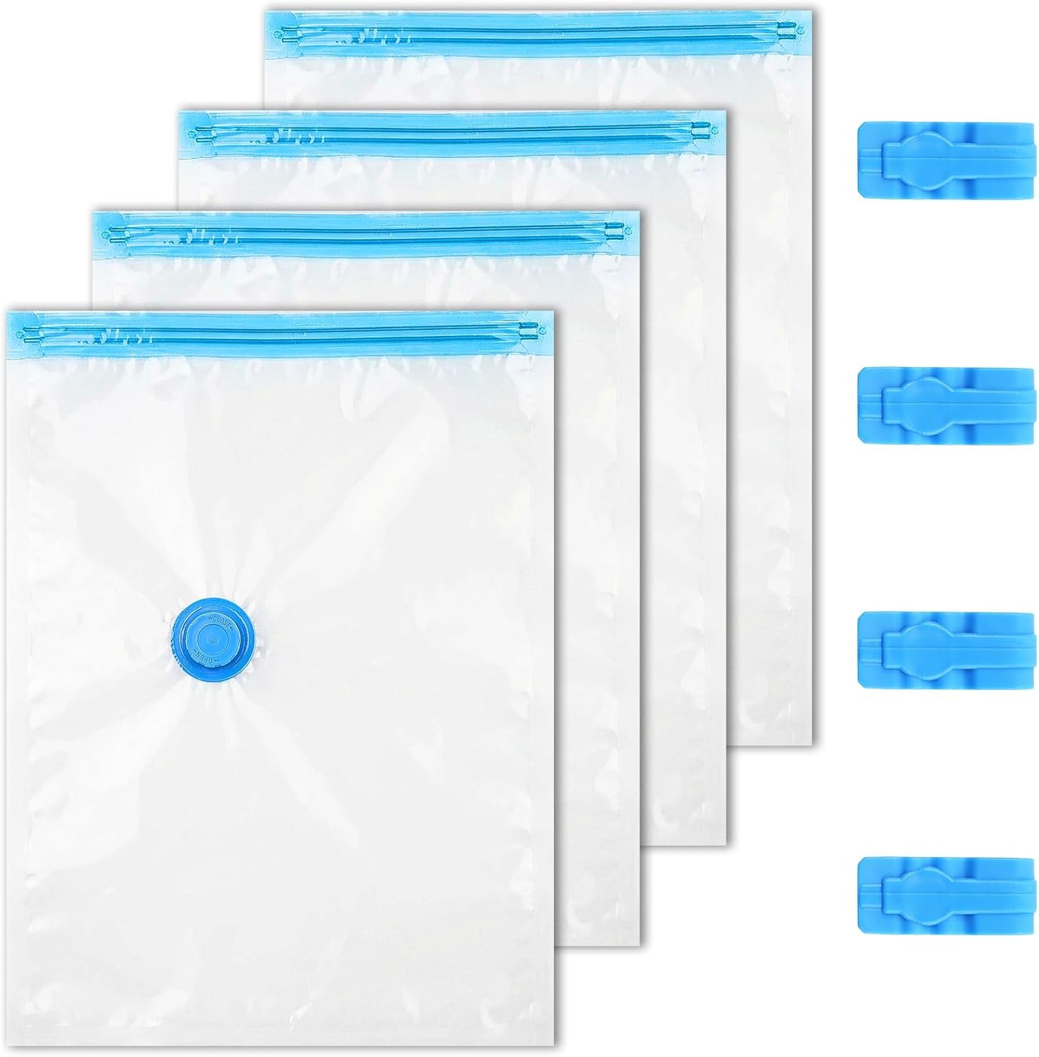 4-Pack Vacuum Compression Space Saving Storage Bags – 13.8 x19.7in Roll-Up Travel Vacuum Seal Bags for Clothing Packing, Cruise Accessories, Luggage & Home Organizers – No Vacuum or Pump Needed