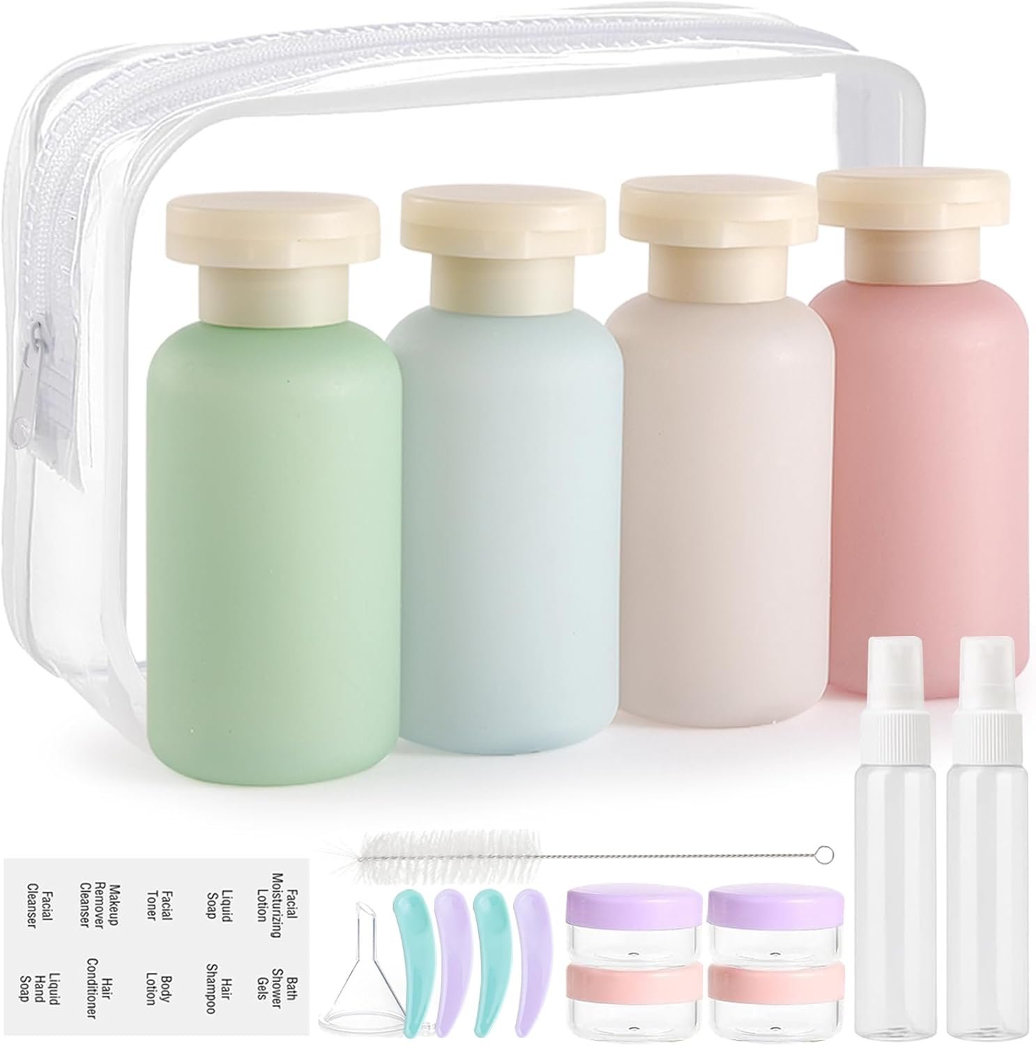 18 Pack Travel Bottles for Toiletries, Leak Proof Refillable Plastic Travel Containers, BPA Free Travel Essentials for Shampoo Conditioner Lotion Liquids