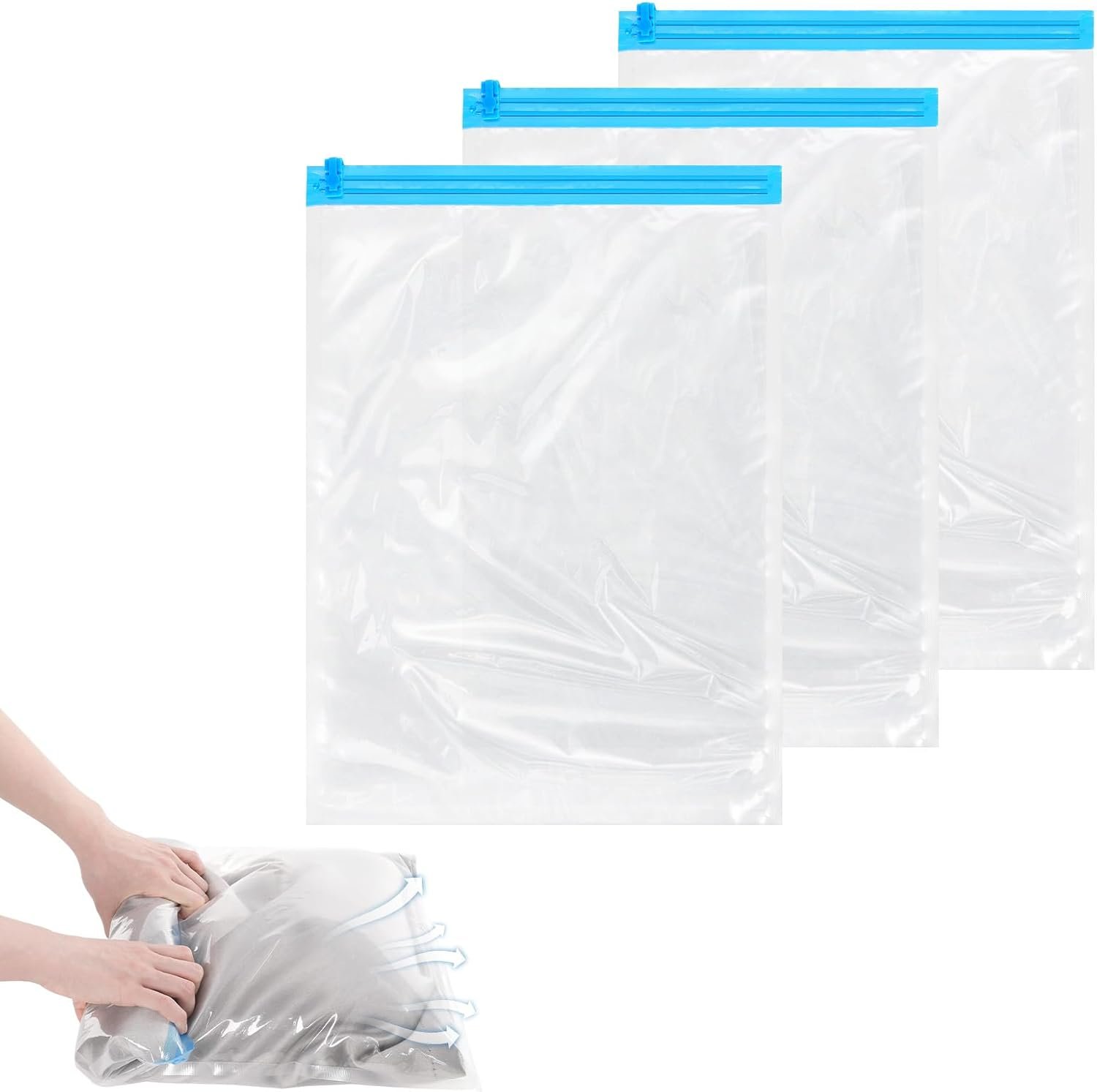 3PCS Travel Compression Bags, Roll-Up Vacuum Storage Bags for Clothes Travel – No Vacuum Needed, Reusable Space Saver Bag for Luggage,Suitcase,Backpack (19.7×13.4In)