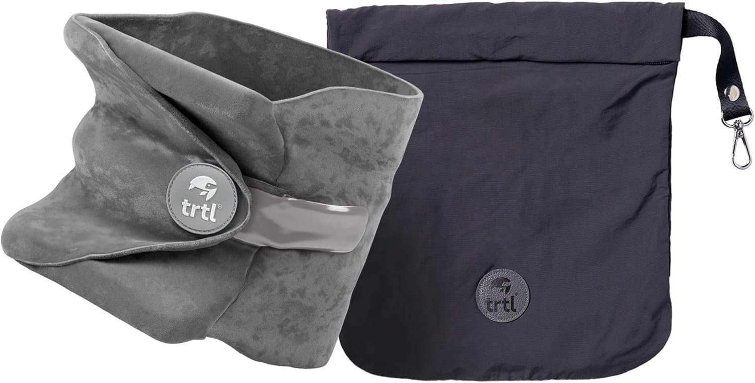 Trtl Pillow – Scientifically Proven, Super Soft Neck Support Travel Pillow for Airplanes – Lightweight and Machine Washable – Ergonomic Design for Traveling on Flights, Cars, and Trains – Grey