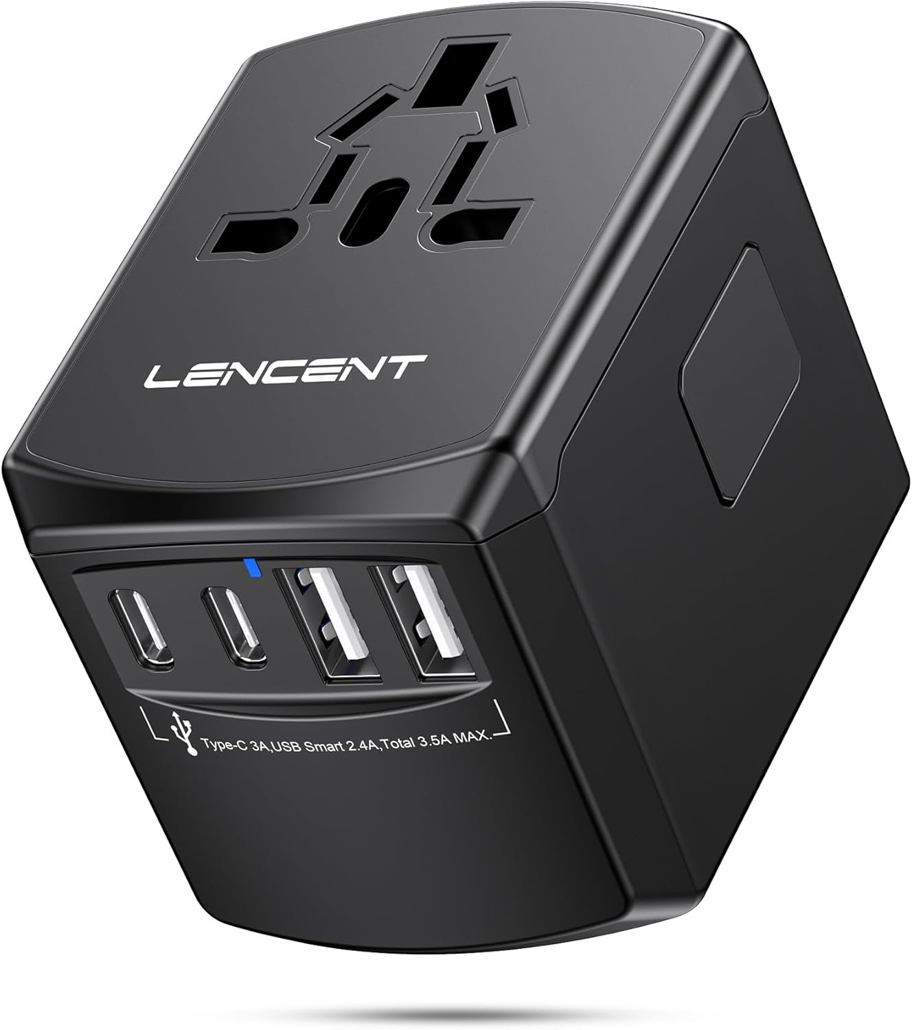 LENCENT Universal Travel Power Adapter, International AC Plug Adaptor with 2 USB C 2 USB A Ports Wall Charger Worldwide Travel Essentials for US to EU UK Ireland Australia (Type C/G/A/I) Black