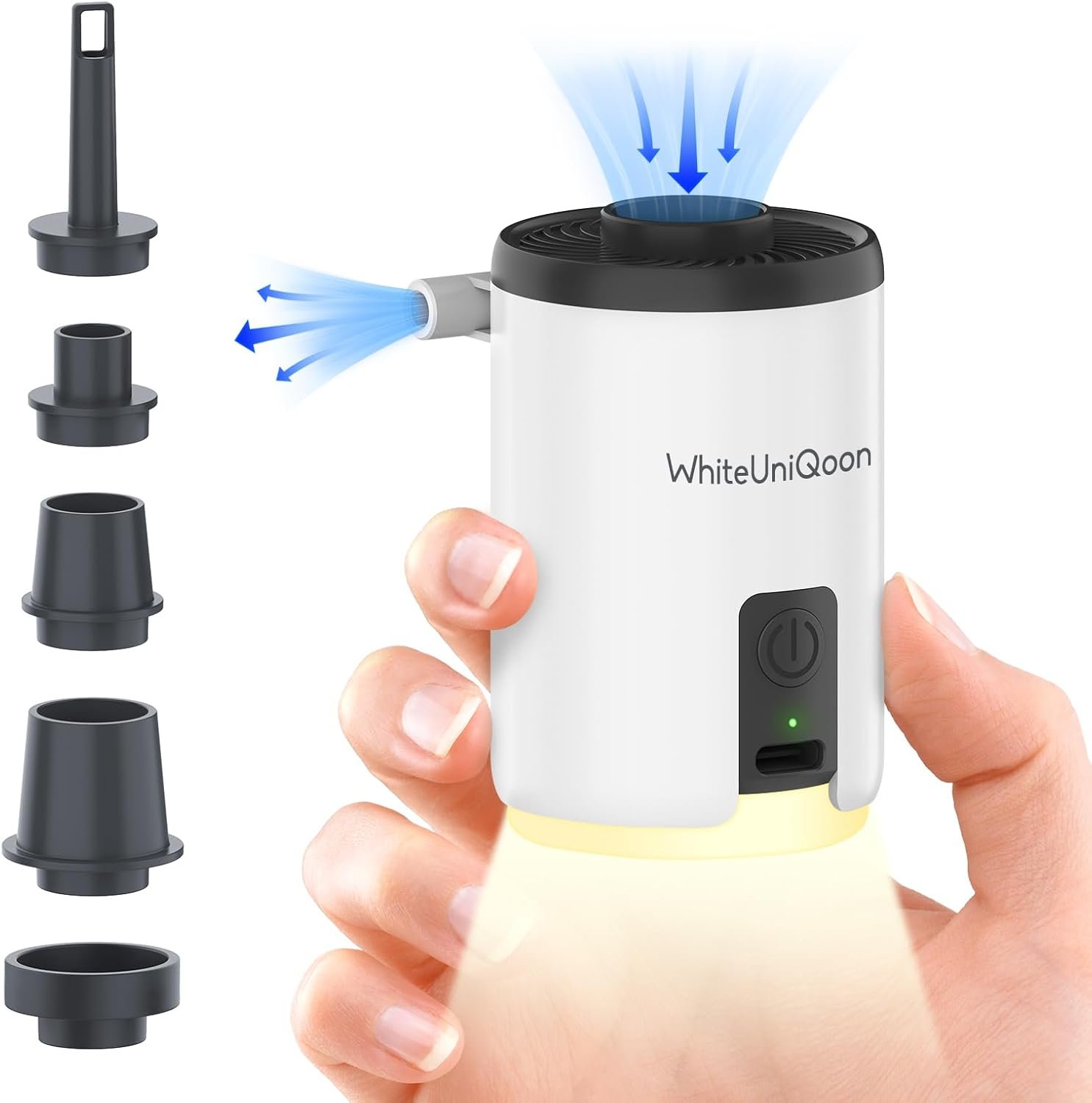 Air Pump for Inflatables, Mini Air Pump with 1600 mAh Battery & Camping Light USB Rechargeable to Quickly Inflate Deflate for Pool Floats, Air Mattress, Swimming Ring