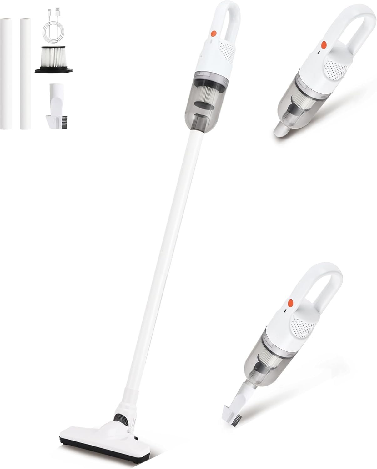 6-in-1 Lightweight Stick Vacuum Cleaner with 100W Powerful Motor, Mini Portable Household Handheld Vacuum Cleaner for Domestic Hard Floors, Carpets and Pet Hair (Silver Cordless)
