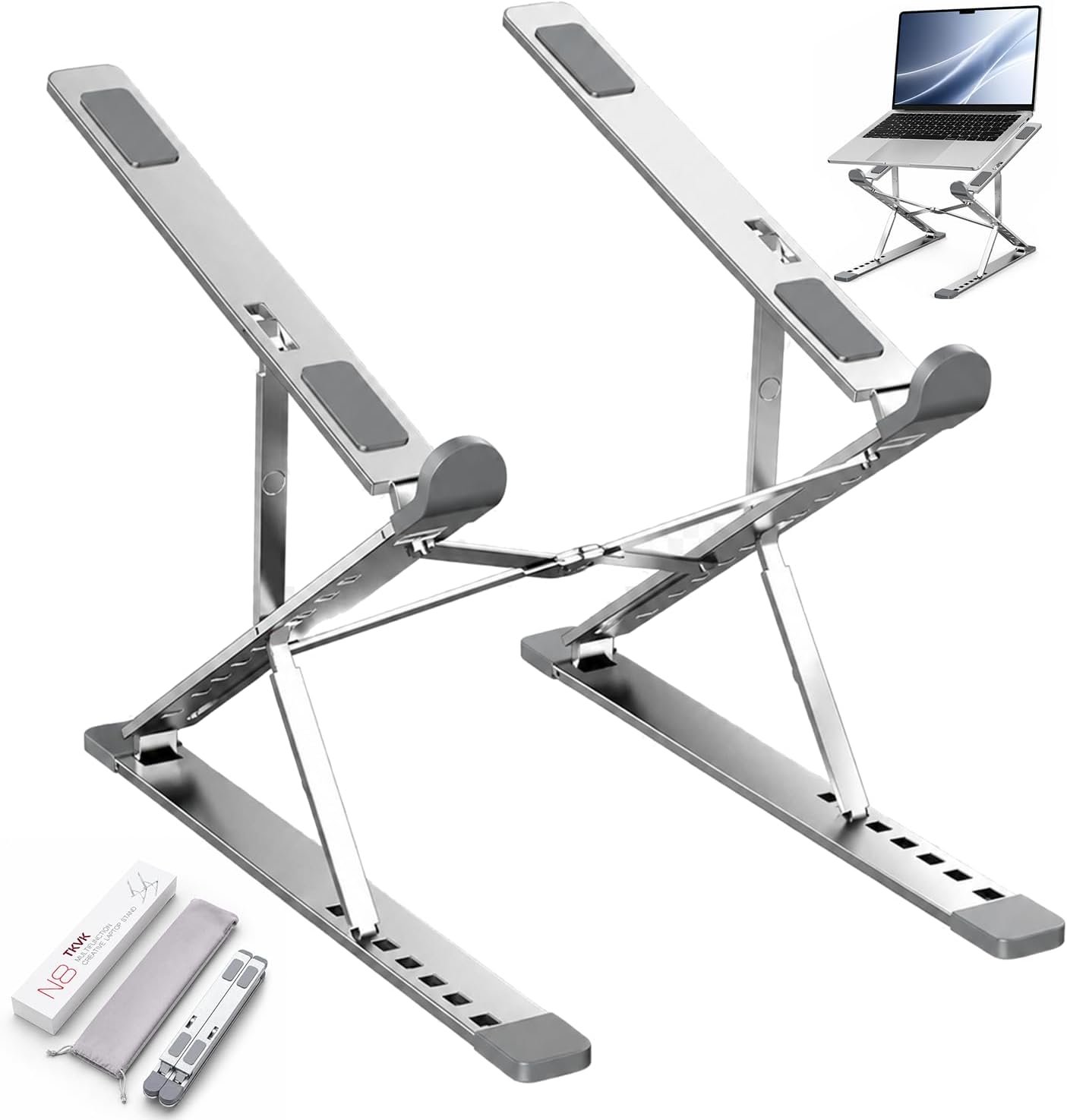 Adjustable Laptop Stand, Portable Foldable Riser for Desk Silver | Lightweight; fits 10-15″ laptops & tablets; non-slip pads; folds flat