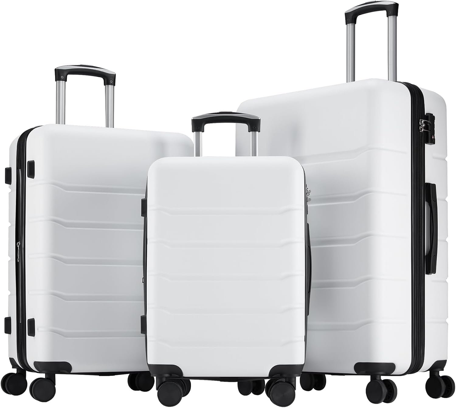 OLIXIS 3-Piece Luggage Set, Carry On Suitcases with Spinner Wheels, Expandable Travel Luggage with TSA Approved Lock & ABS Hard Shell, White, 20/24/28 Inch