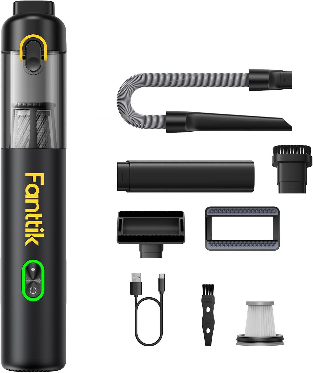 Fanttik V8 Mate Upgraded Cordless Car Vacuum, Portable Mini Vacuum with 13000pa Suction Power, 2 Suction Modes, Type-C Charge, Handheld Vacuum for Car, Small Tasks, Keyboards, Office Desk (Black)