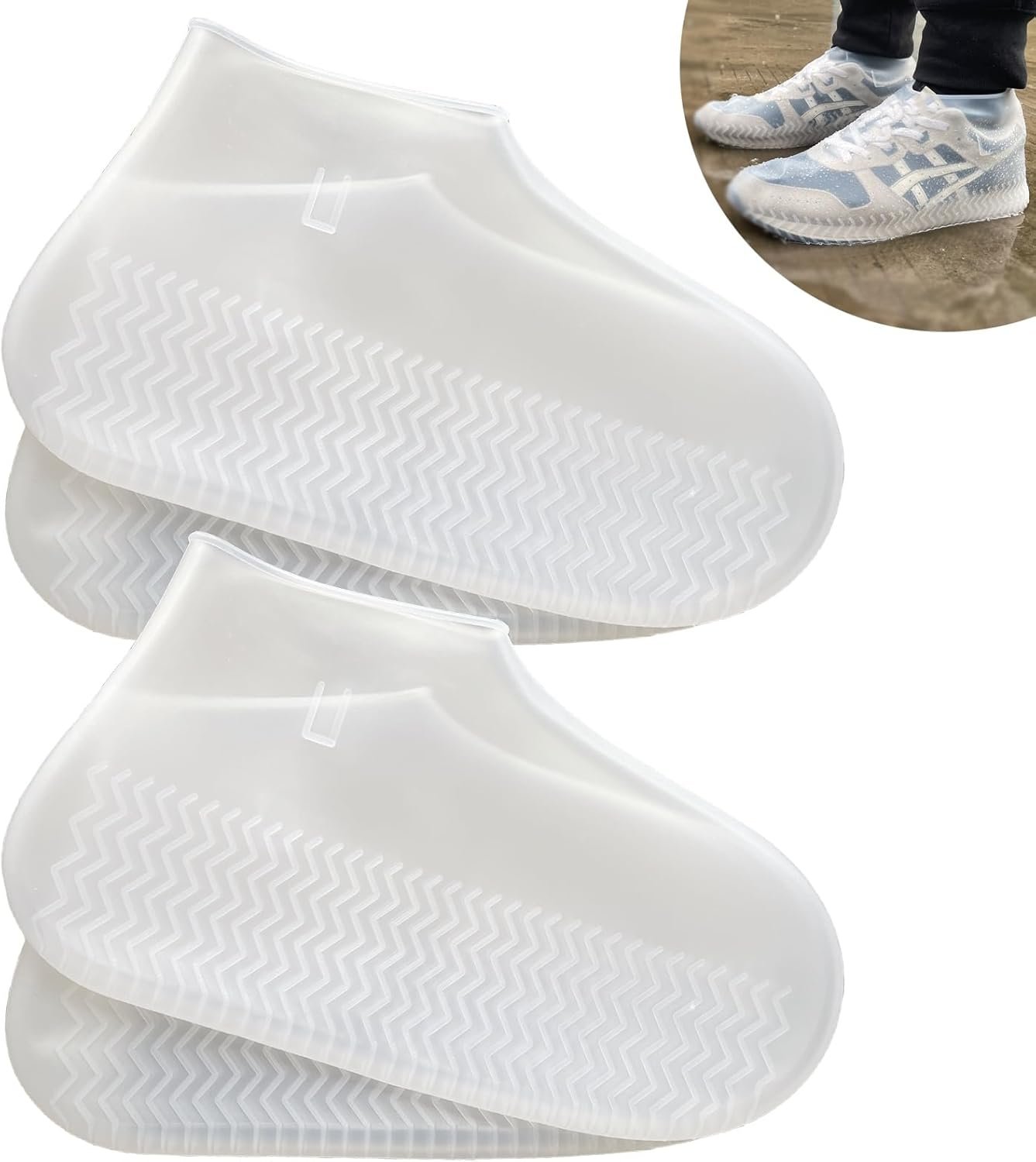 Waterproof Shoe Covers 2 Pairs,Rain Shoe Covers Reusable Silicone Non Slip Shoe Covers for Outdoor,Rain Shoe Covers for Women and Men (Clear, Large)