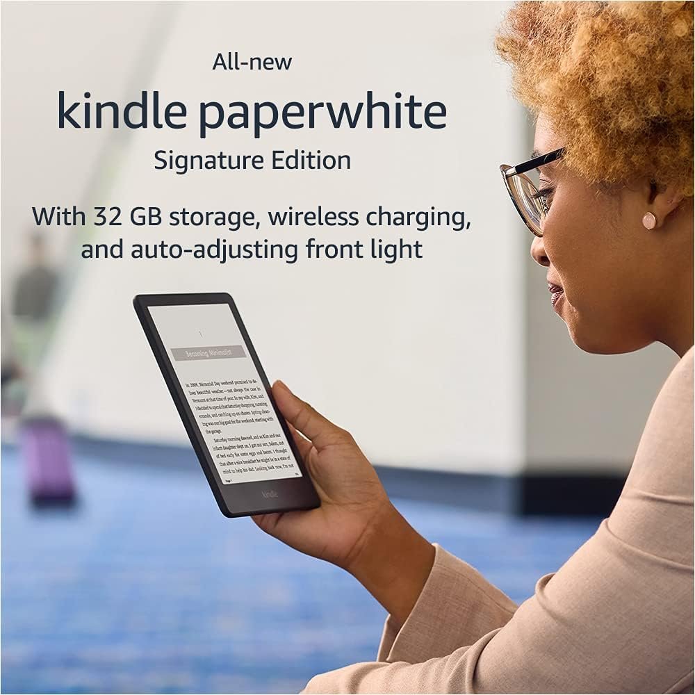 Like-New Amazon Kindle Paperwhite Signature Edition (32 GB) | With a 6.8″ display, wireless charging, and auto-adjusting front light – With Lockscreen Ads | Black
