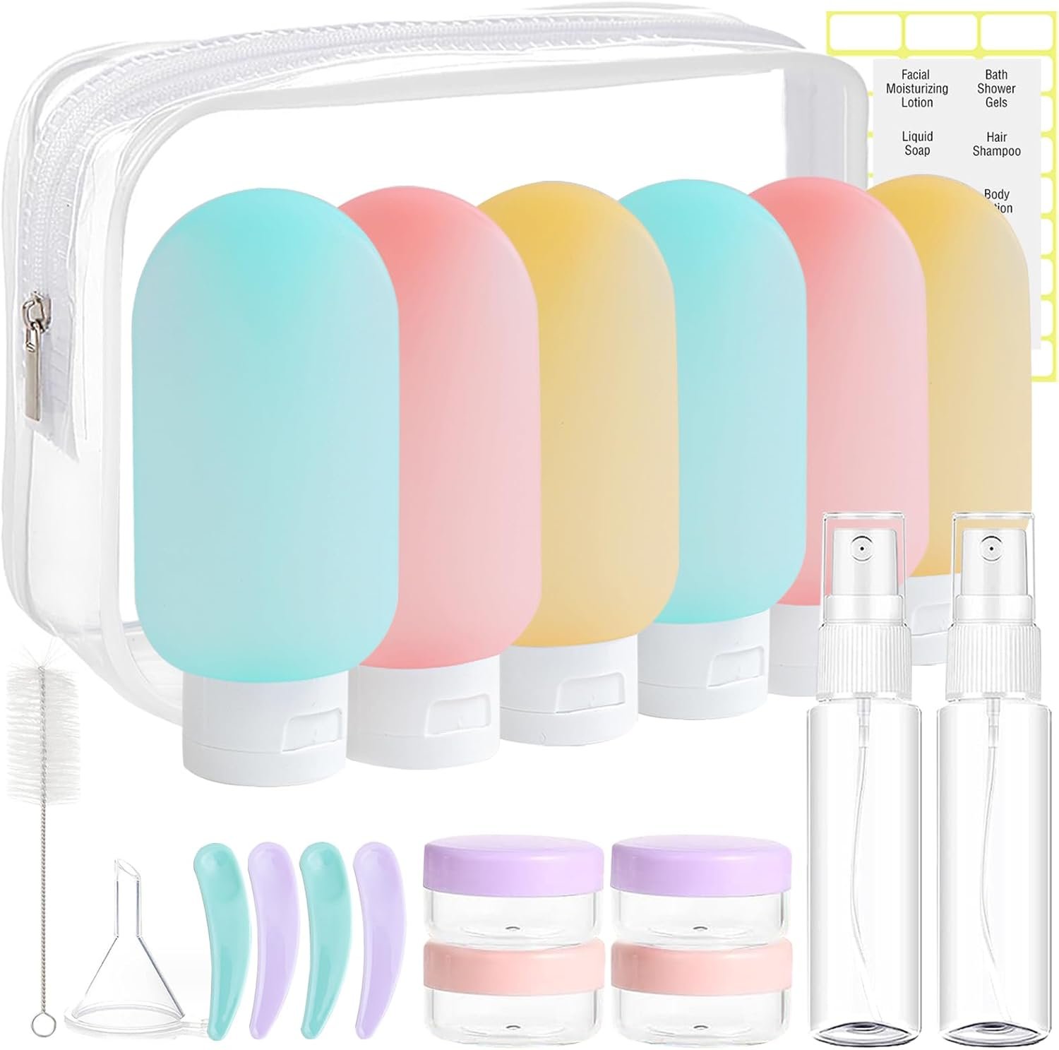 DEWSENSI 20 Pack Travel Bottles Set for Toiletries, TSA Approved Leak Proof Travel Size Containers Kit Portable Refillable Travel Accessories for Shampoo Conditioner Lotion Liquids (Multicolor B)