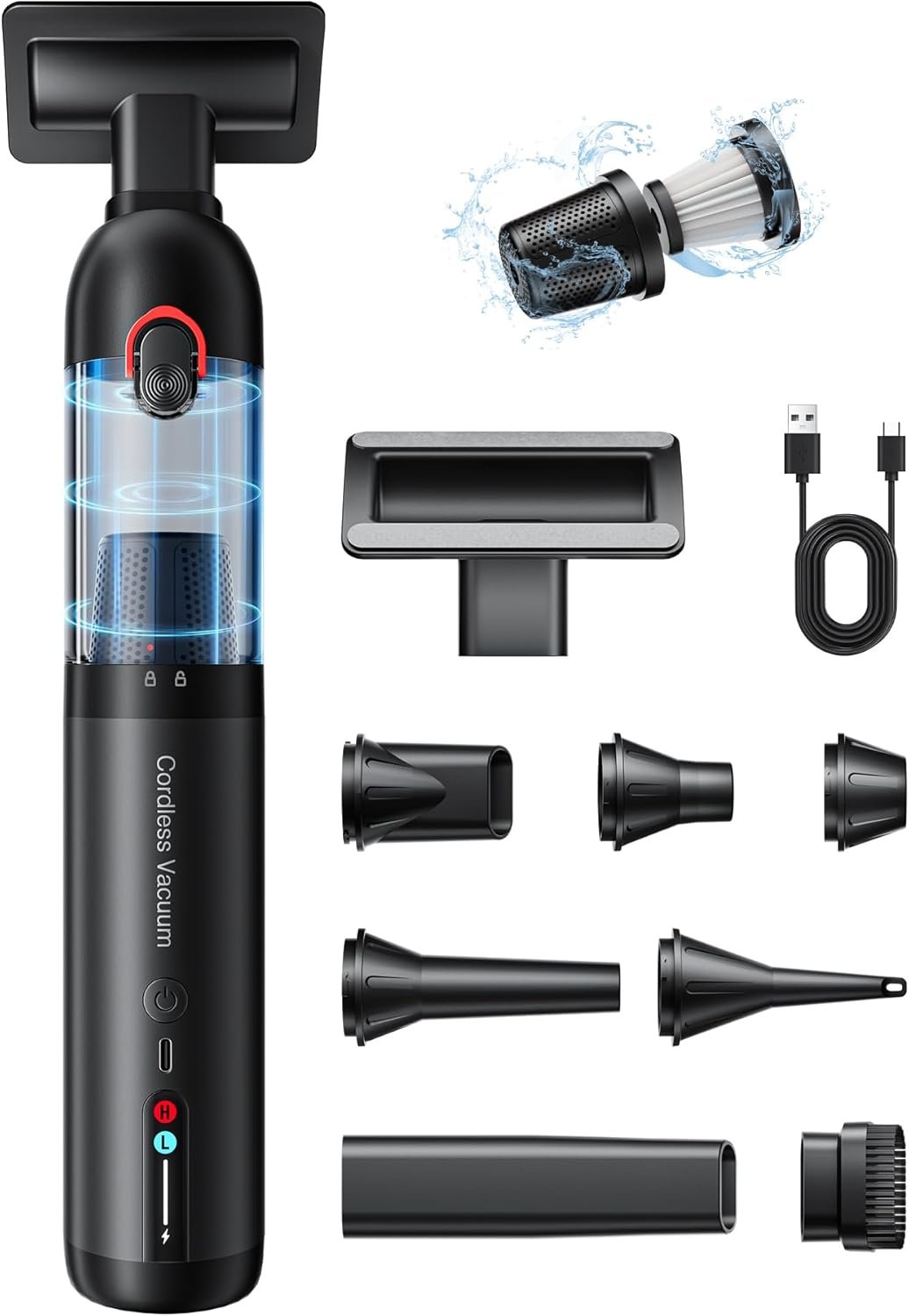 Cordless Car Vacuum, 21KPa Portable Handheld Car Vacuum Cleaner | Pre-filter & HEPA Filter System, 7800mAh Battery, Mini Vacuum with Multi Nozzles for Car, Home, Office, Pet Hair Cleaning