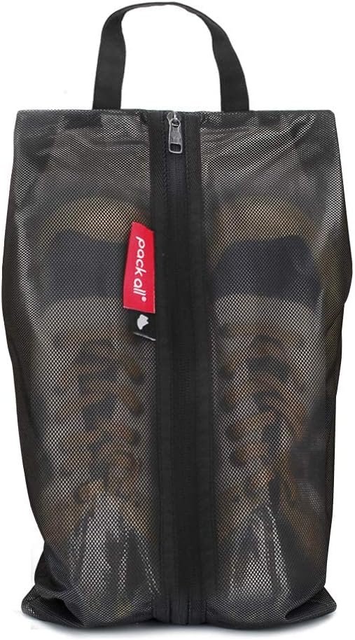 pack all Shoe Bag for Travel, Water-Resistant Shoe Pouch for Gym, Odor-Resistant Soccer Cleats Bag for Sport (Black, 1-Pack)