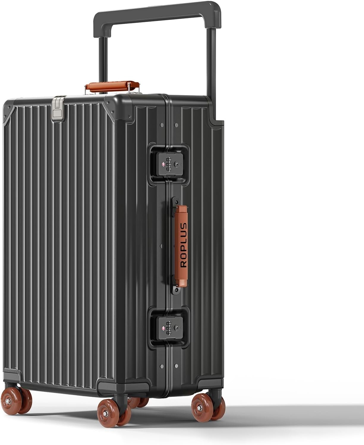 ROPLUS Aluminium Frame Checked-Luggage with Smooth Jelly Wheels, Hardside Zipperless Rolling Suitcase with TSA Lock (Grey, 28-Inch)