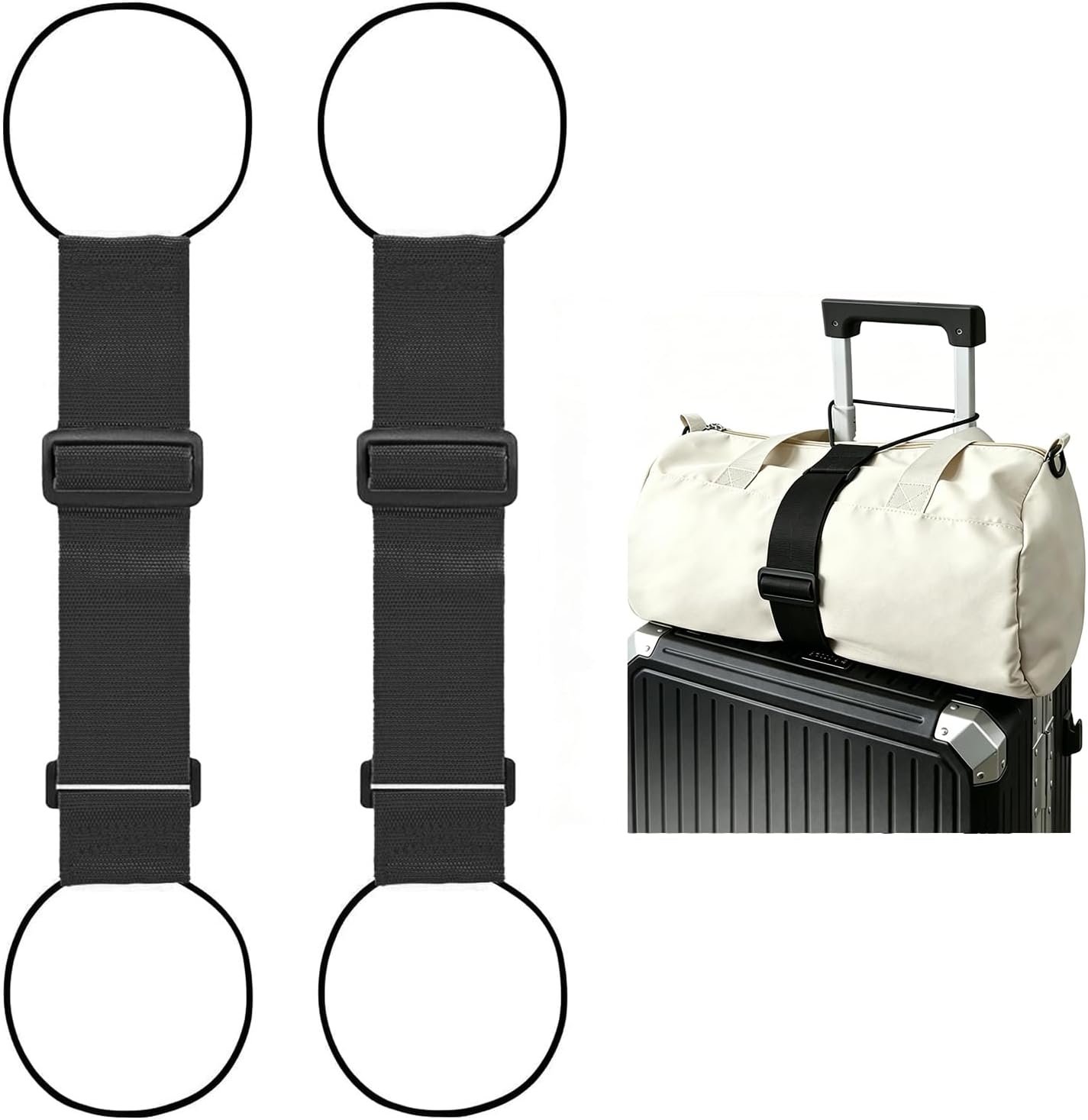 Multi Use Strong Adjustable Luggage Connector Straps for Suitcases,2 Pack Flexible Luggage Accessories Elastic Fastening Bag Strap (Black)