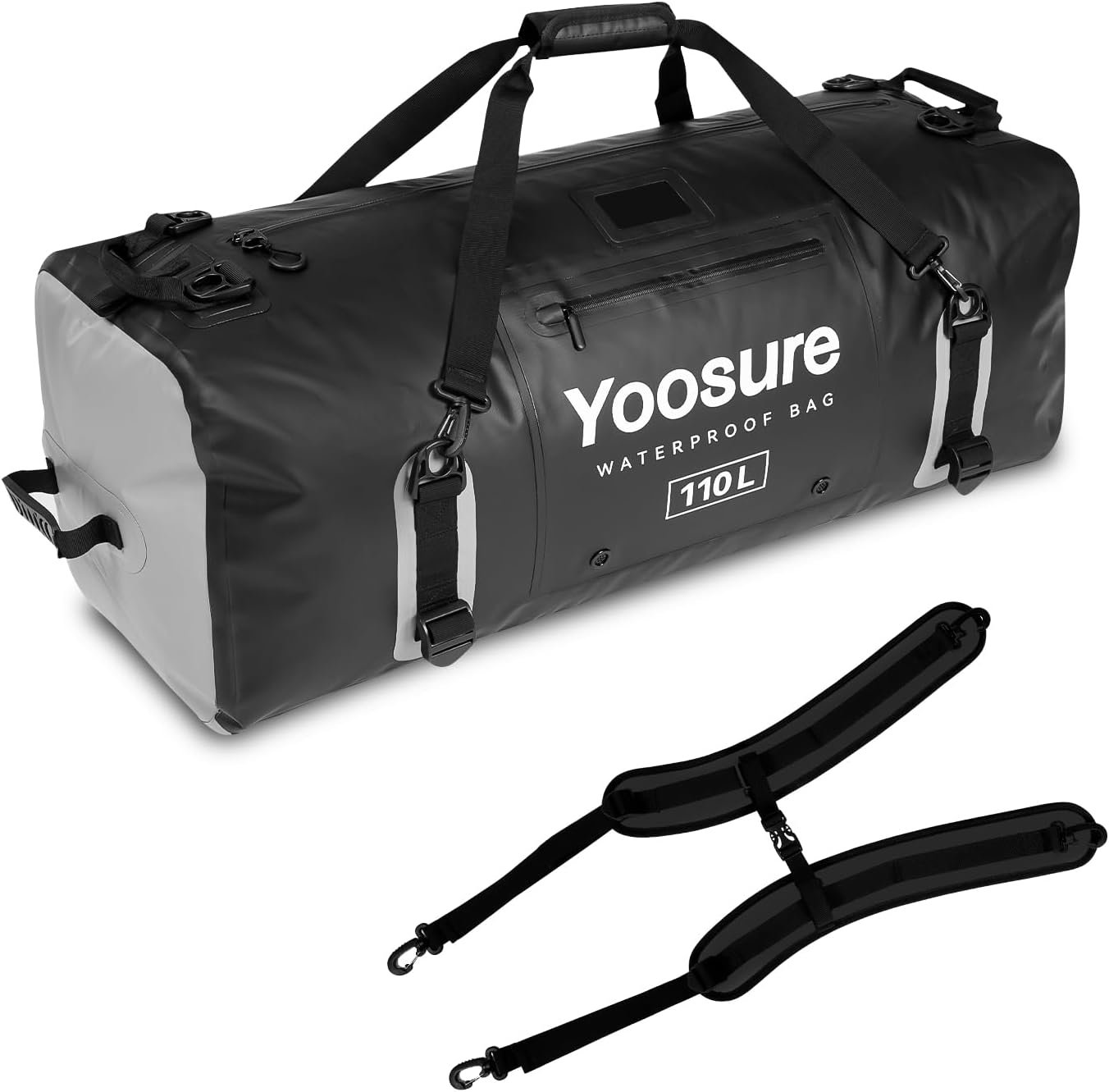 110L Waterproof Duffel Bag 35IN – Airtight Zipper Dry Bags, Extra Large Dry Bag with Straps&Handles for Camping Boating Kayaking Rafting Canoeing Gym Beach Car Roof Storage (Black)