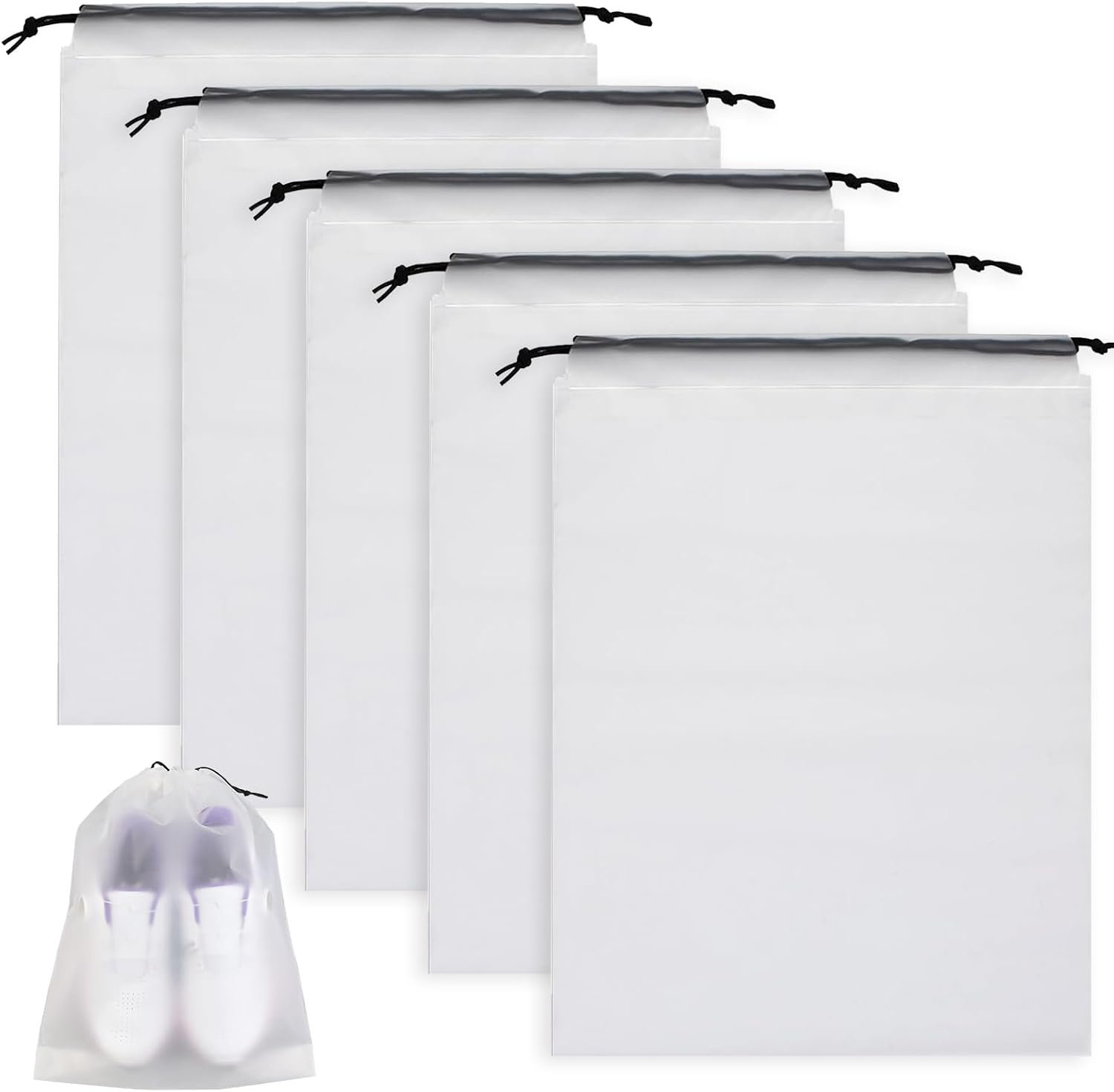 6 Pack Transparent Shoe Bags for Travel, Large Clear Drawstring Shoe Organizer Bags for Men & Women, PE Waterproof Dustproof Portable Shoe Storage Pouch for Luggage, Backpack, Gym