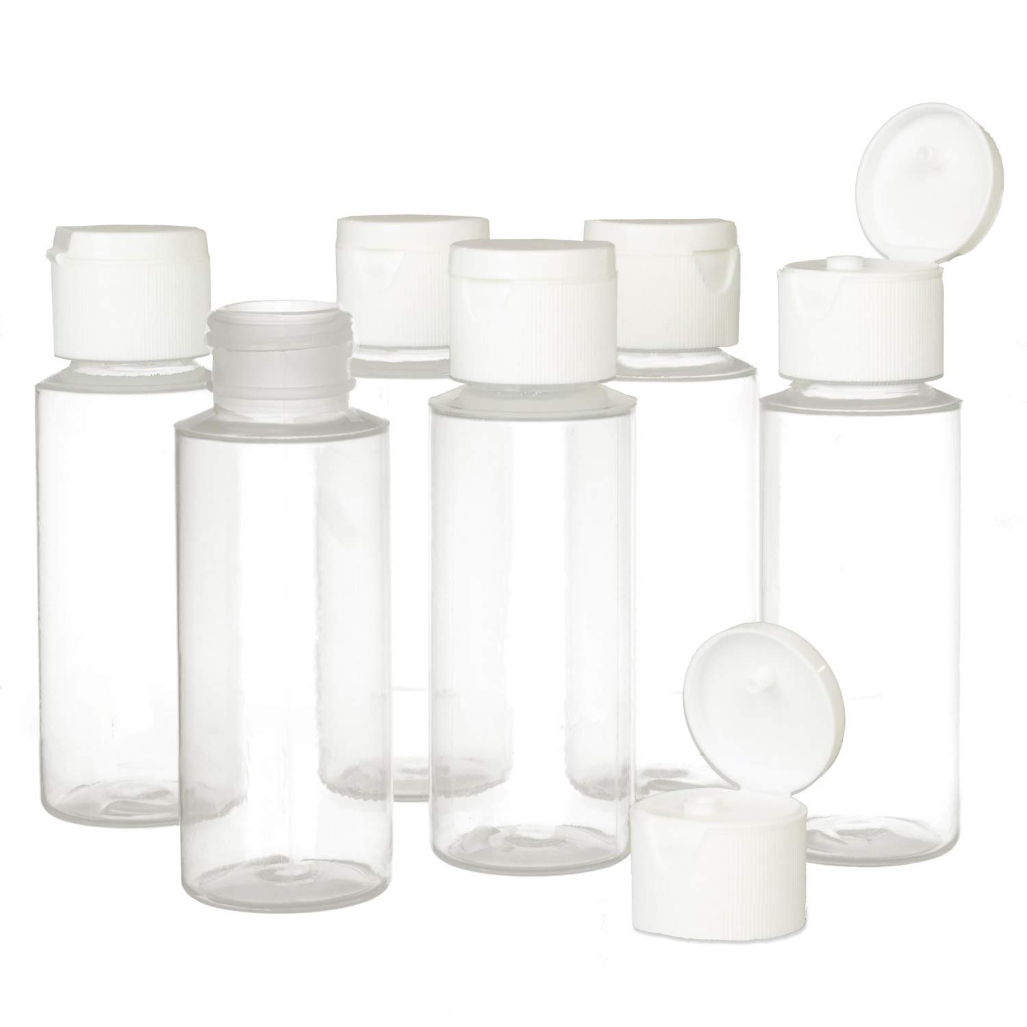 Chica and Jo 2oz Clear Plastic Empty Squeeze Bottles with Flip Cap – BPA-free – Set of 6 – TSA Travel Size 2 Ounce Made in the USA