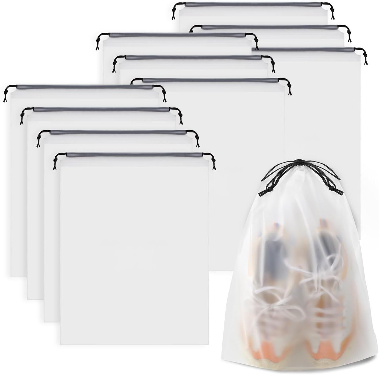 Clear Shoe Bags – 10 PCS, 15.7″ x 11.8″, Drawstring Travel Shoe Bags for Packing, Waterproof Dustproof Portable Shoe Storage for Men and Women