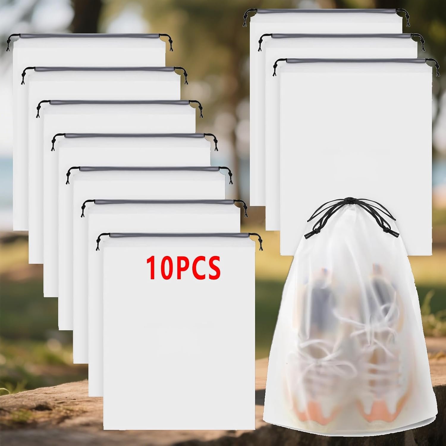 10PC Shoe Bags for Travel, 15.7″ x 11.8″, Portable Clear Shoe Storage, Drawstring Closure, Waterproof,Dustproof, for Men Women