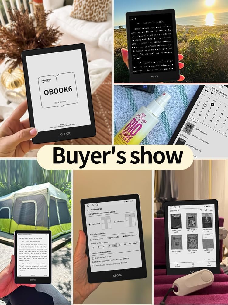 OBOOK6 eReader (64G), 6″ 300ppi Glare-Free Display, Android, Adjusting Front Light, Long of Battery Life, Dark Mode Option, eBook Readers Devices