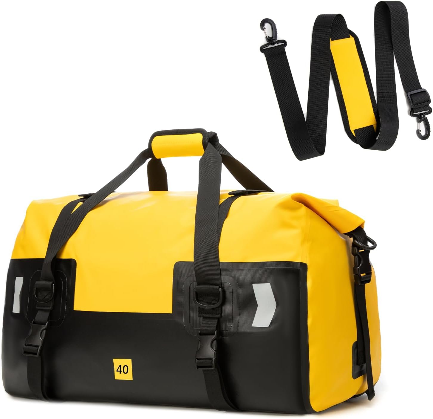Waterproof Duffel Bag 40L – Heavy Duty Dry Bag Backpack for Motorcycle Travel, Kayaking, Boating & Camping – Watertight Roll Top Gear Bag with Air Valve & Reflective Strips for Men, Women