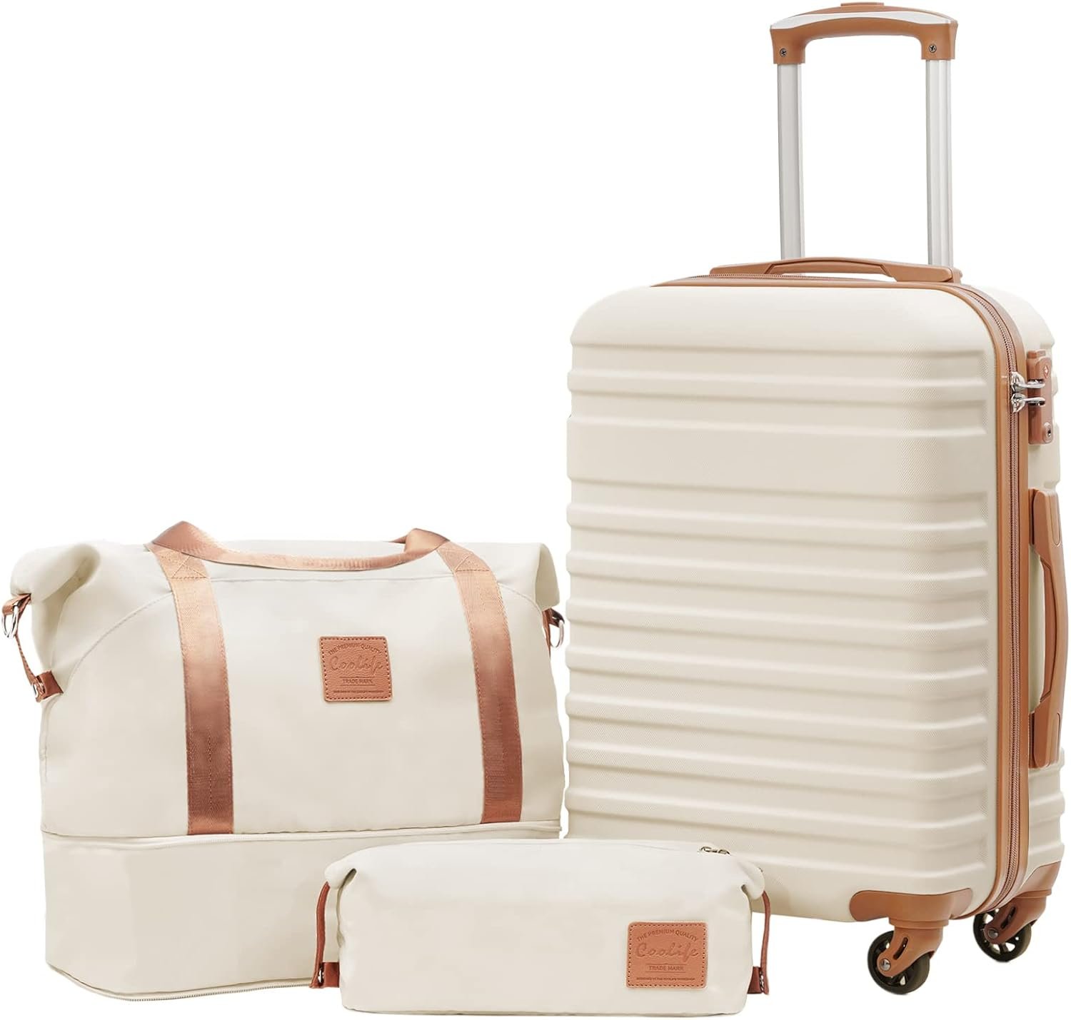 Coolife Luggage Sets Suitcase Set 3 Piece Luggage Set Carry On Hardside Luggage with TSA Lock Spinner Wheels (White, 3 piece set (DB/TB/20))