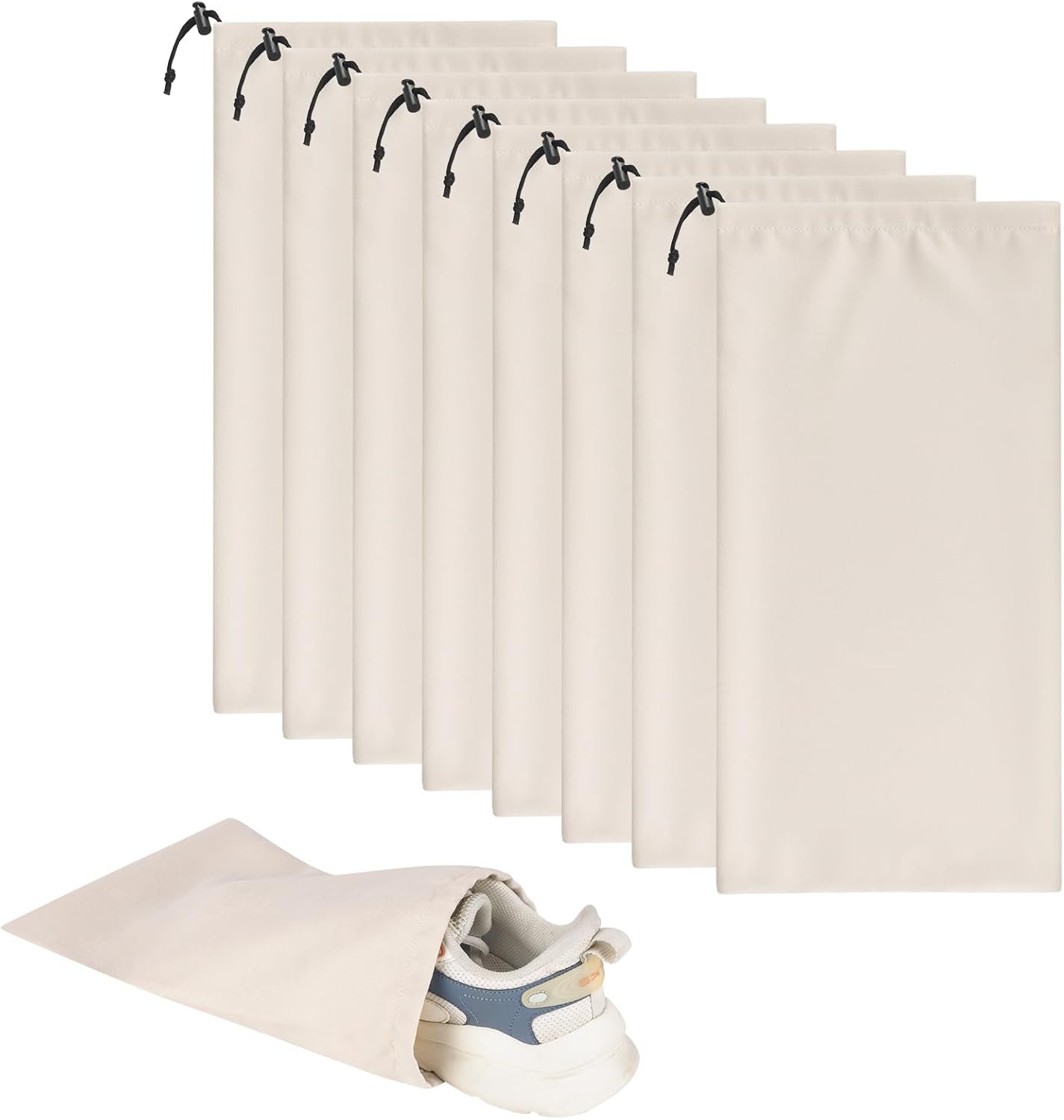 LAKE OF FIRE 8 Pcs Single Shoe Bags for Travel – 18″X9″ Packing Shoe Travel Bags for Suitcase, Shoes (Beige)