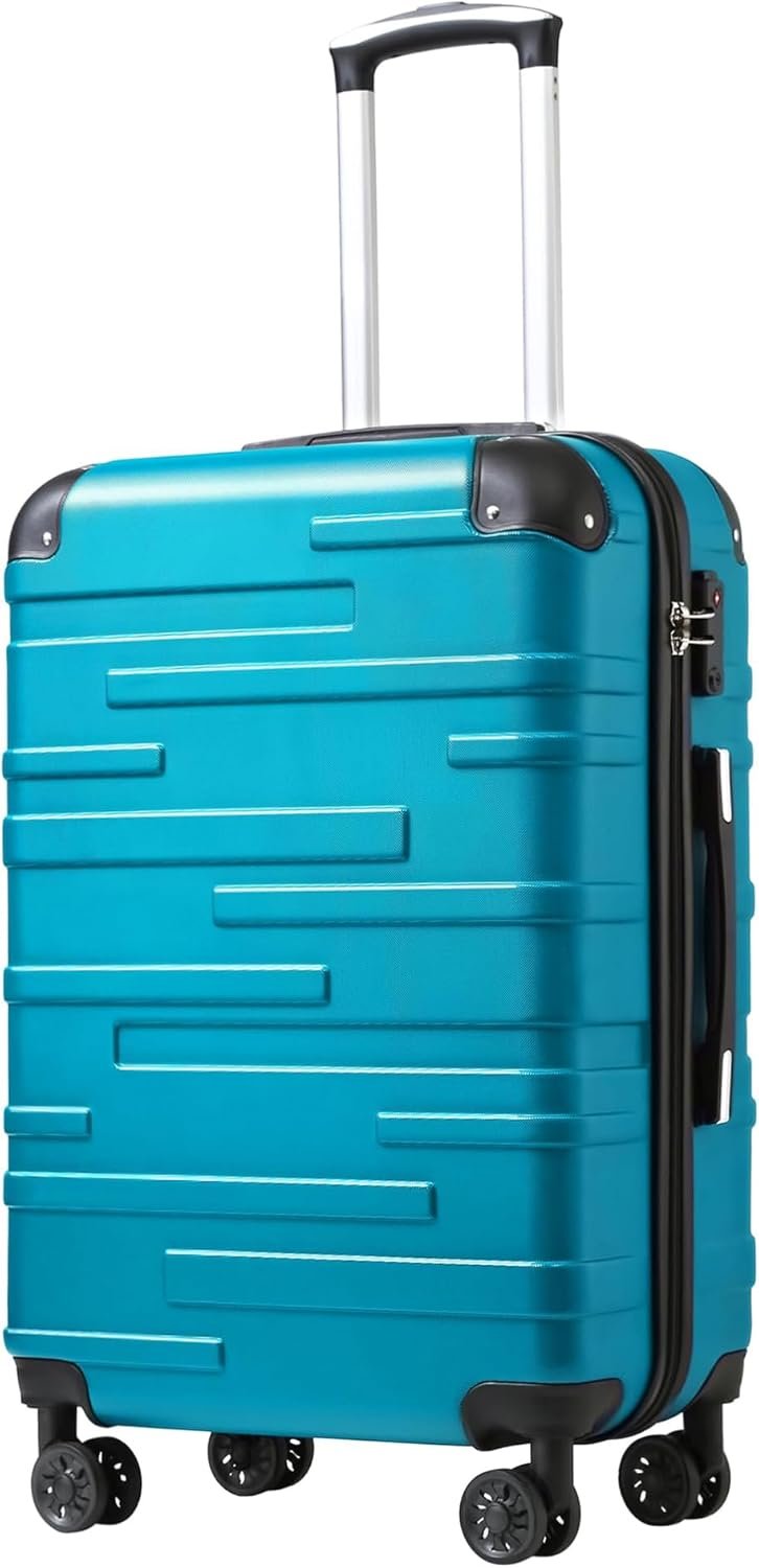Coolife Hardside Carry-On Luggage with TSA Lock, Spinner Wheels, Telescopic Handle, Lightweight Suitcase (Lake Blue, S(20in_carry on))