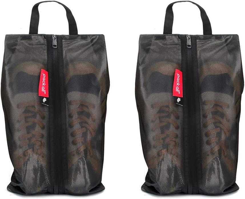 pack all Shoe Bag for Travel, Water-Resistant Shoe Pouch for Gym, Odor-Resistant Soccer Cleats Bag for Sport (Black, 2-Pack)